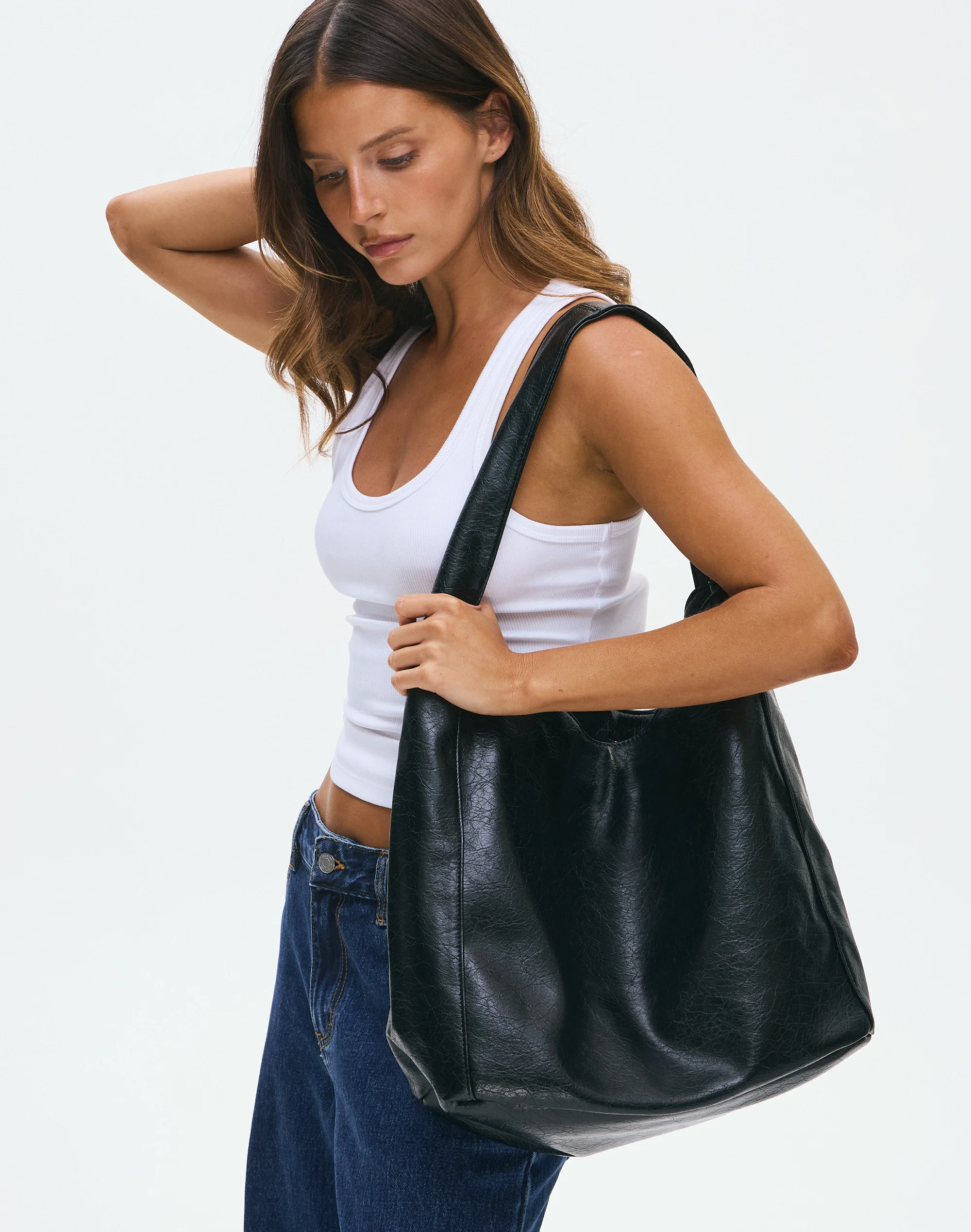 Faux Leather Tote Bag Black