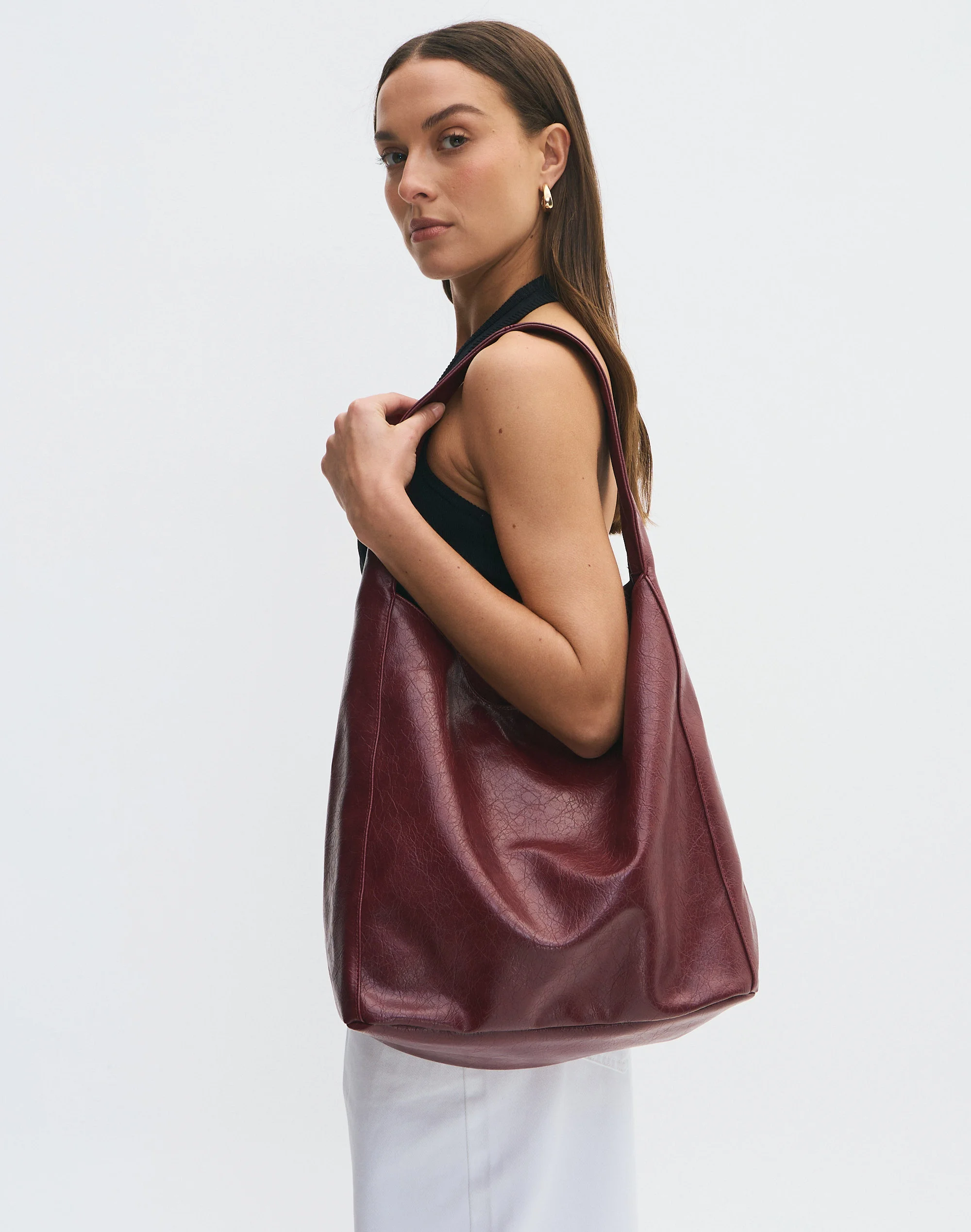 Faux Leather Tote Bag Cherry
