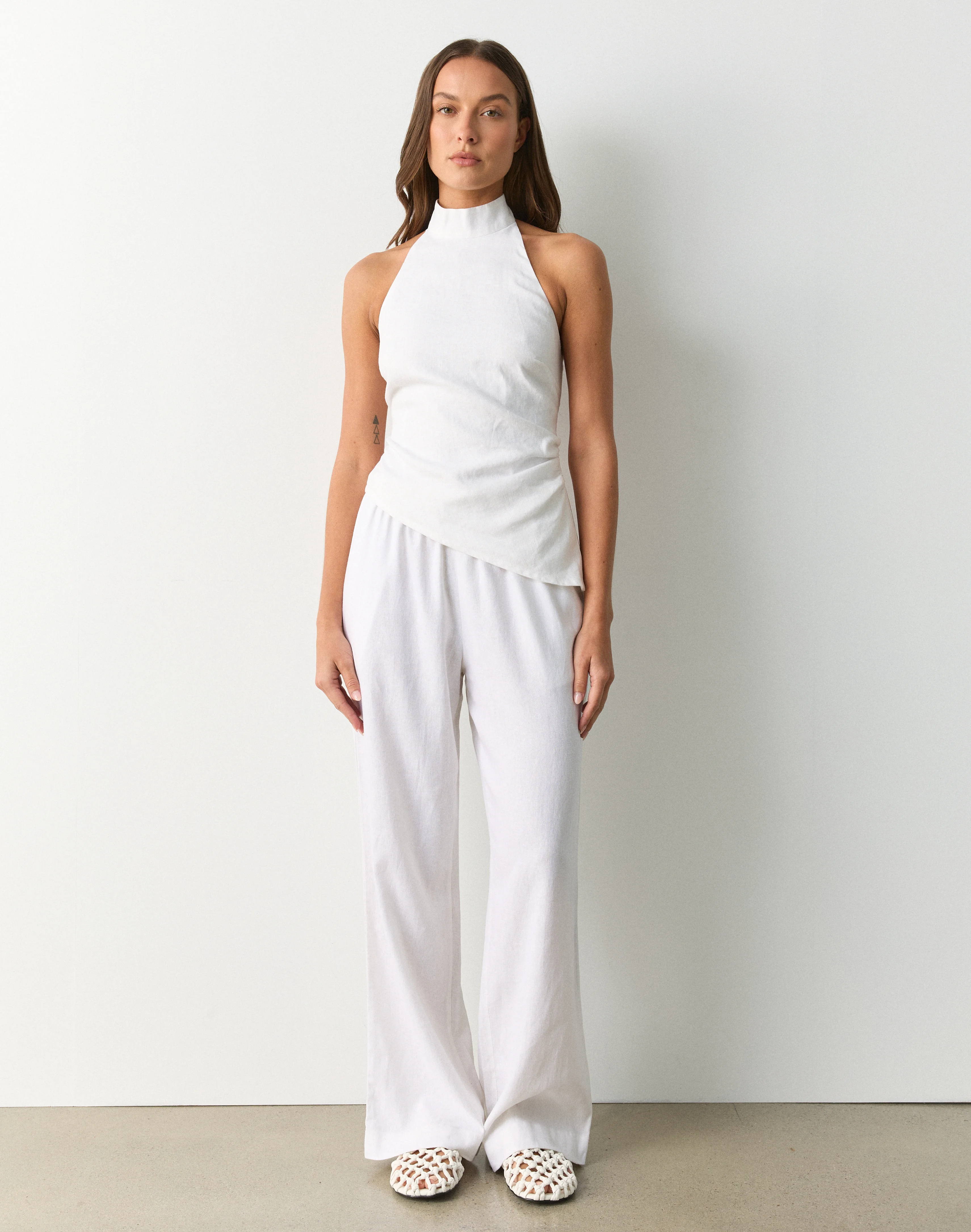 100% Linen High Neck Top White 3 100% Linen High Neck Top White