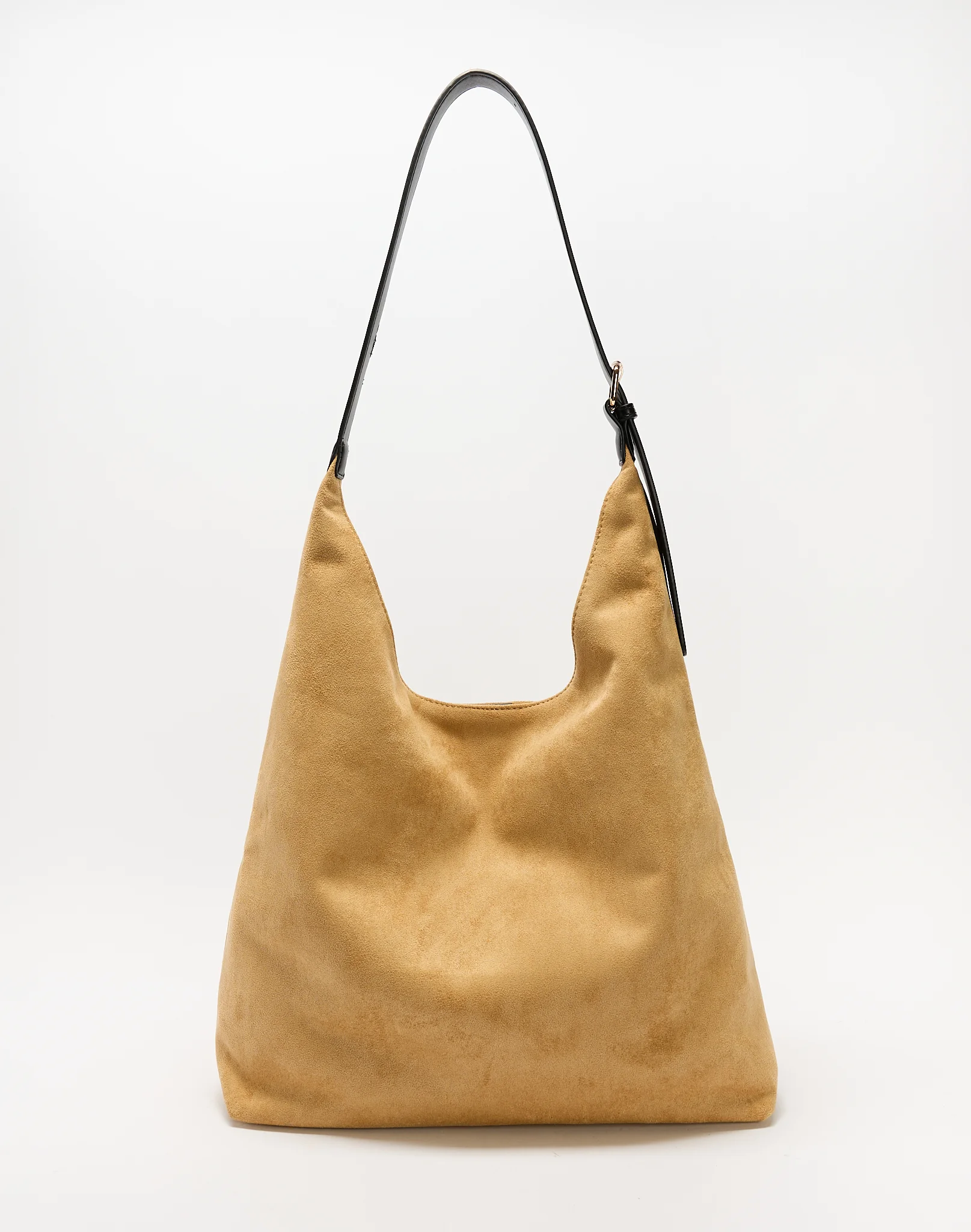 Faux Suede Scoop Tote Bag Caramel X Black