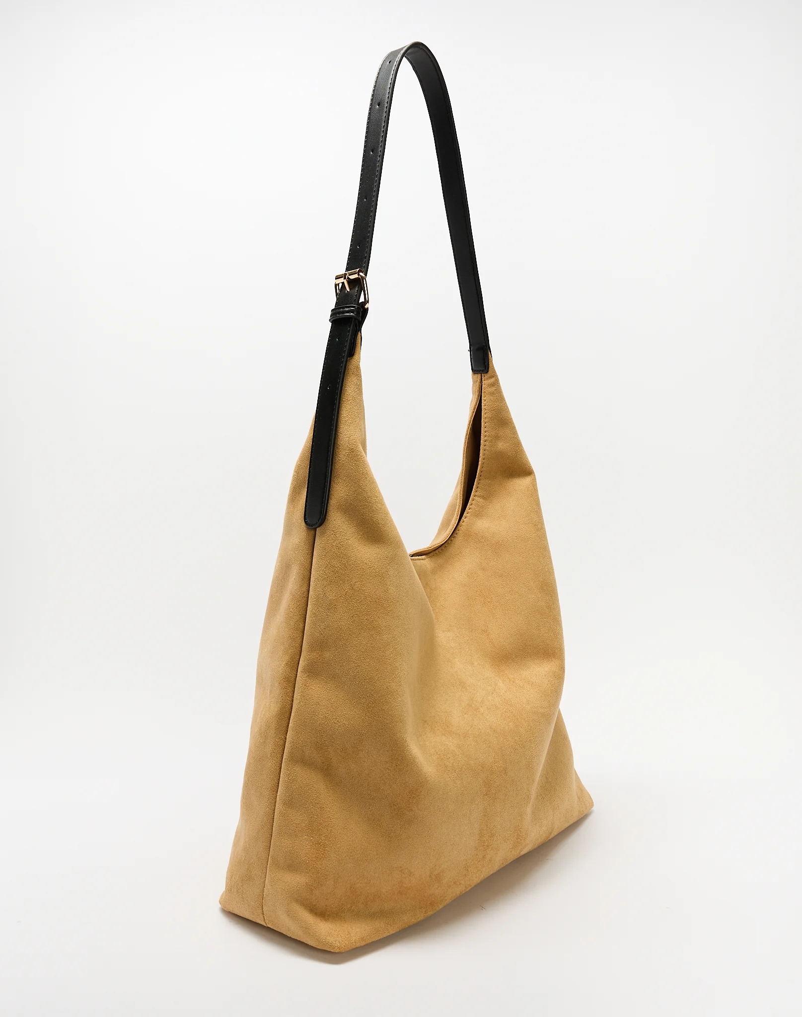 Faux Suede Scoop Tote Bag Caramel X Black 3 Faux Suede Scoop Tote Bag Caramel X Black