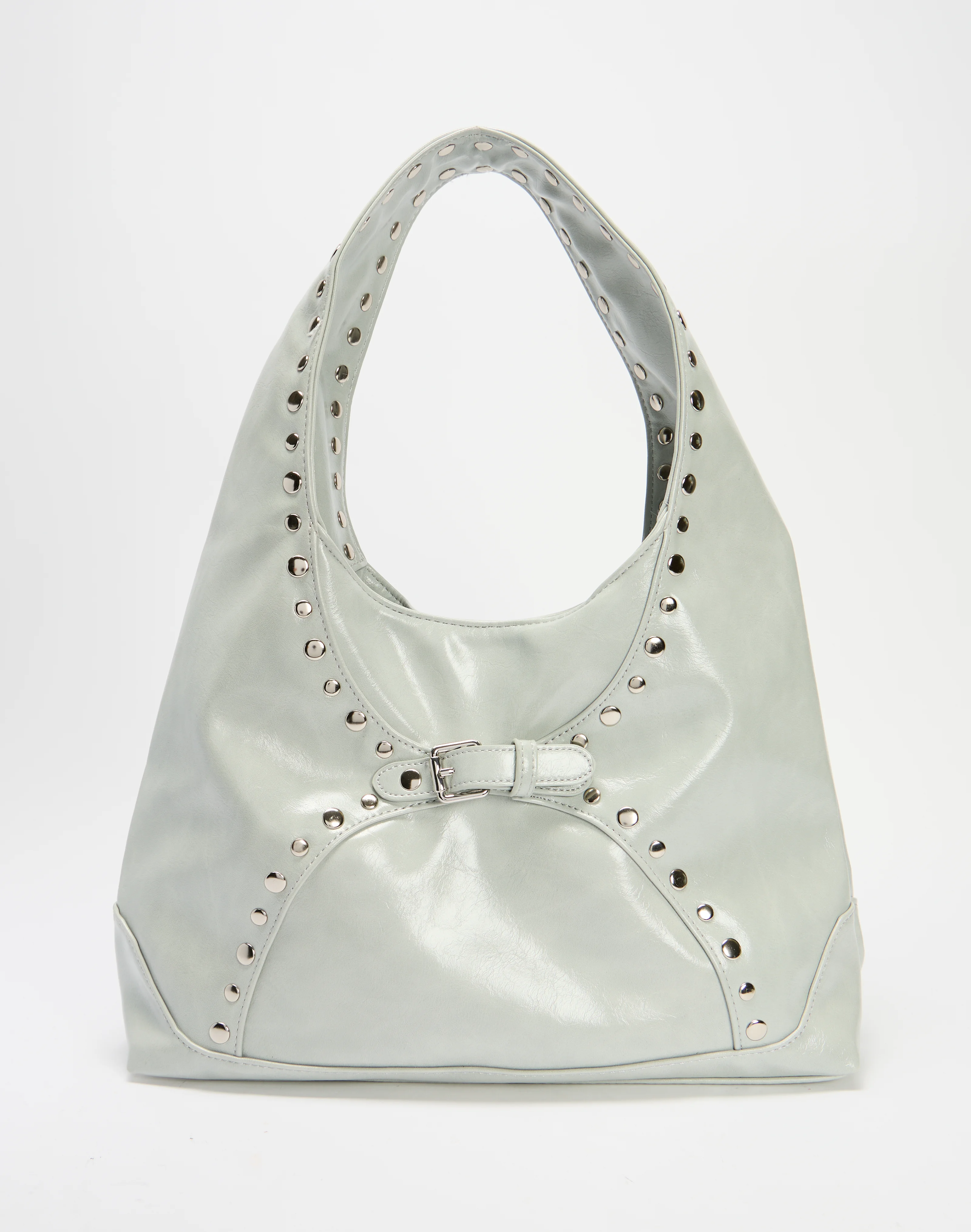 Studded Slouchy Shoulder Bag Grey X Silver