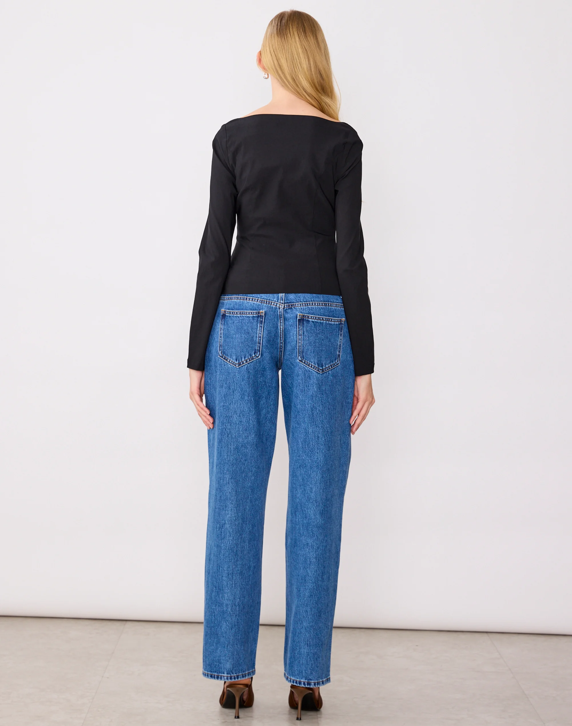 Square Neck Button Tailored Top Black