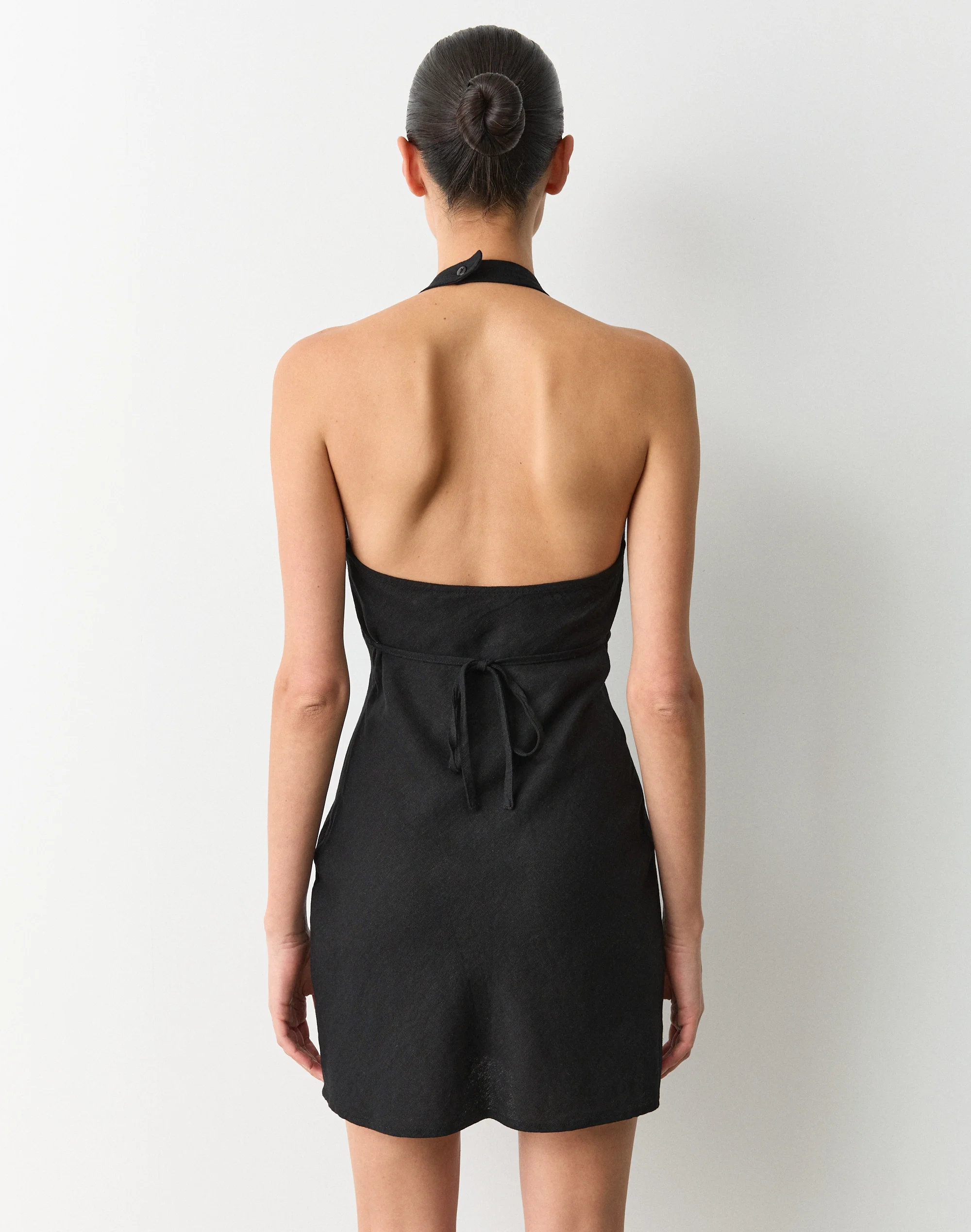 Linen Blend Halter Mini Dress Black 4 Linen Blend Halter Mini Dress Black