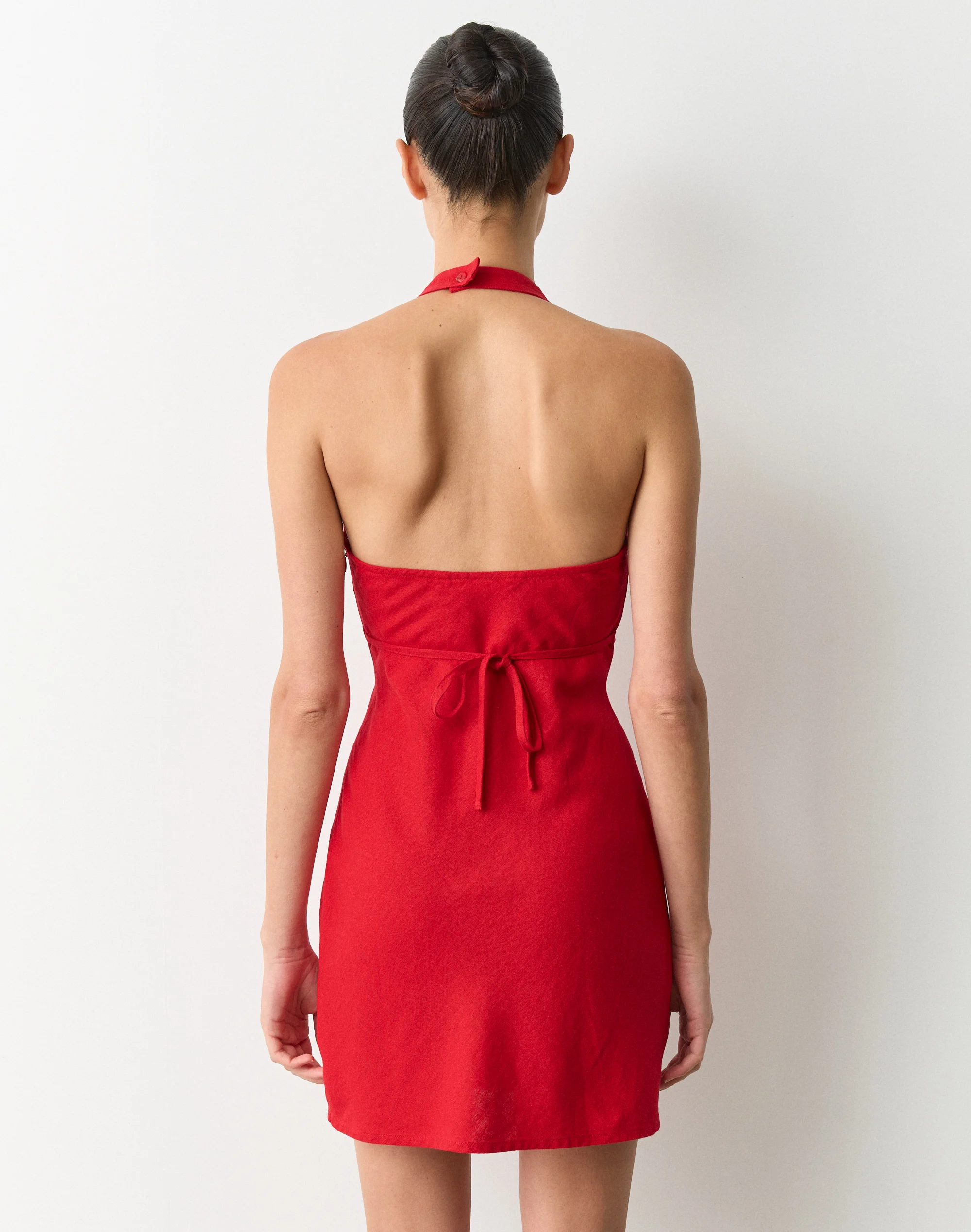 Linen Blend Halter Mini Dress Hang Up