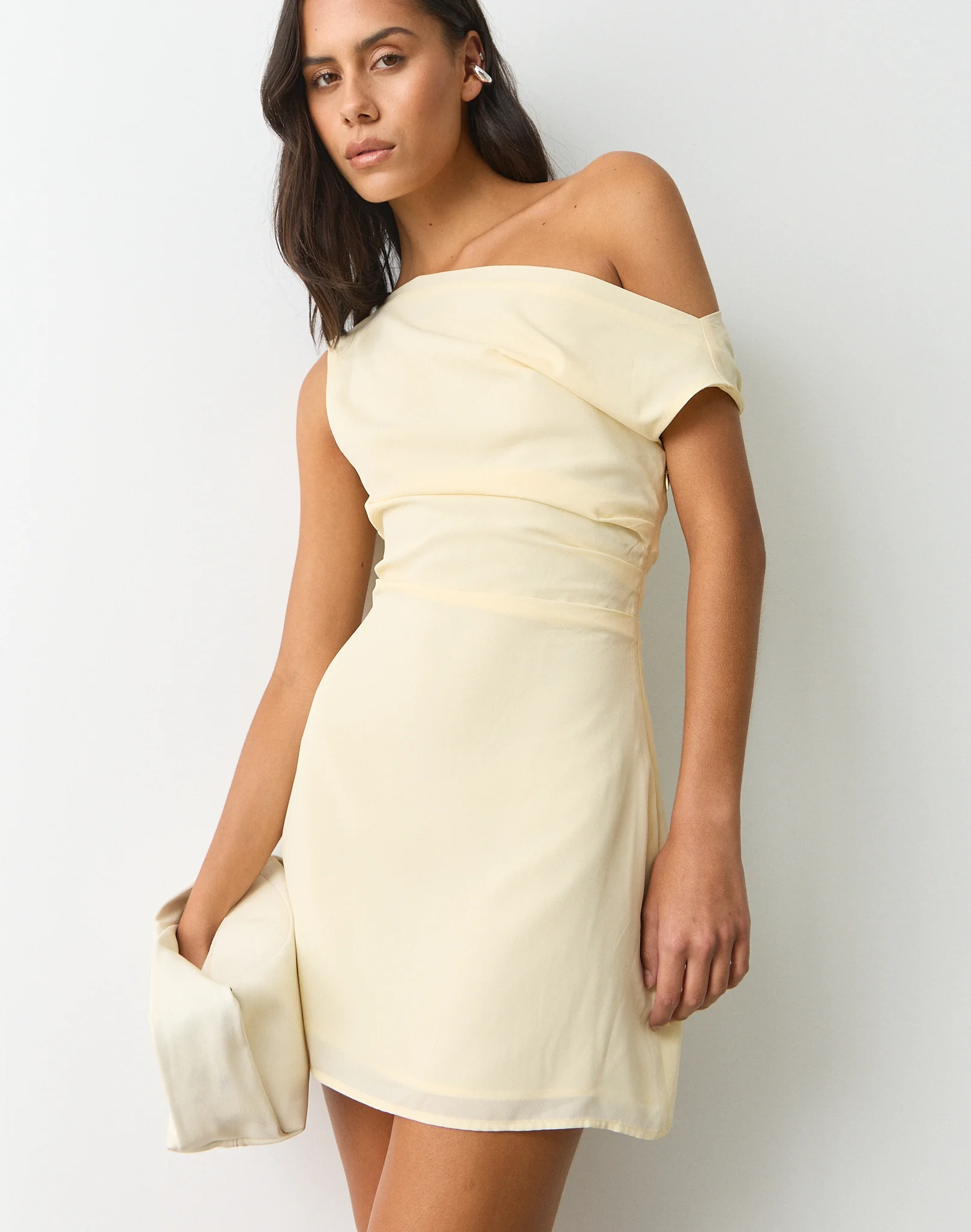 Chiffon Off Shoulder Mini Dress Dusty Dandelion