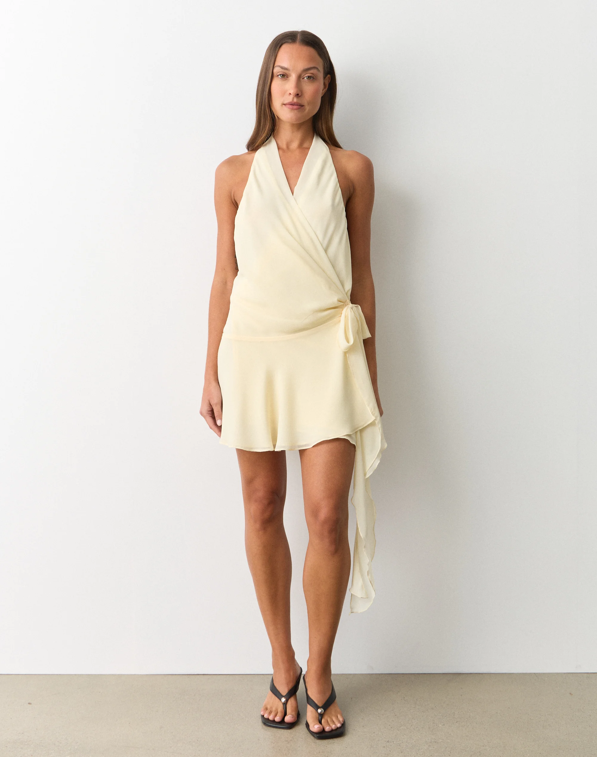 Wrap Halter Mini Dress Dusty Dandelion
