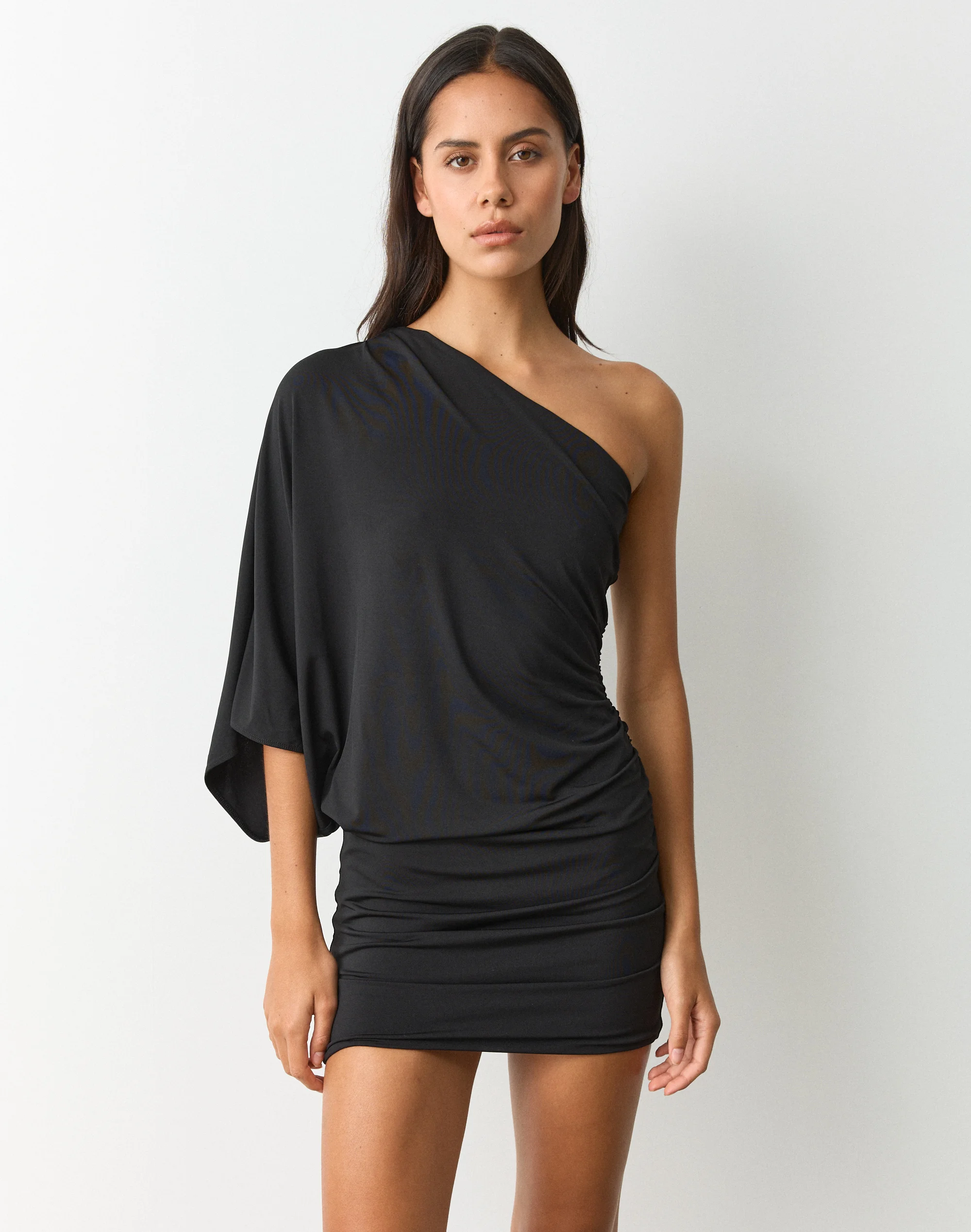 One Shoulder Batwing Mini Dress Black 3 One Shoulder Batwing Mini Dress Black