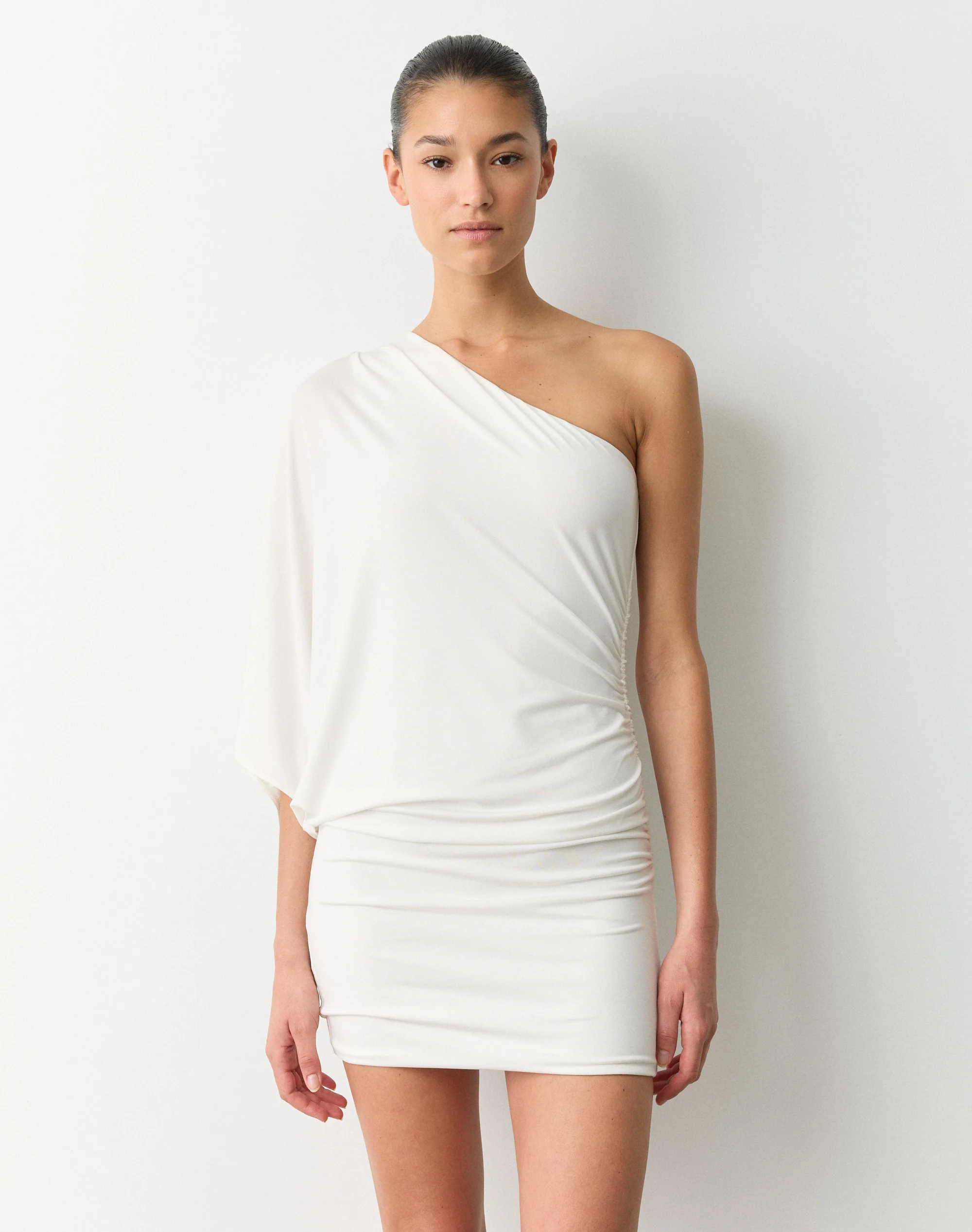 One Shoulder Batwing Mini Dress Milk