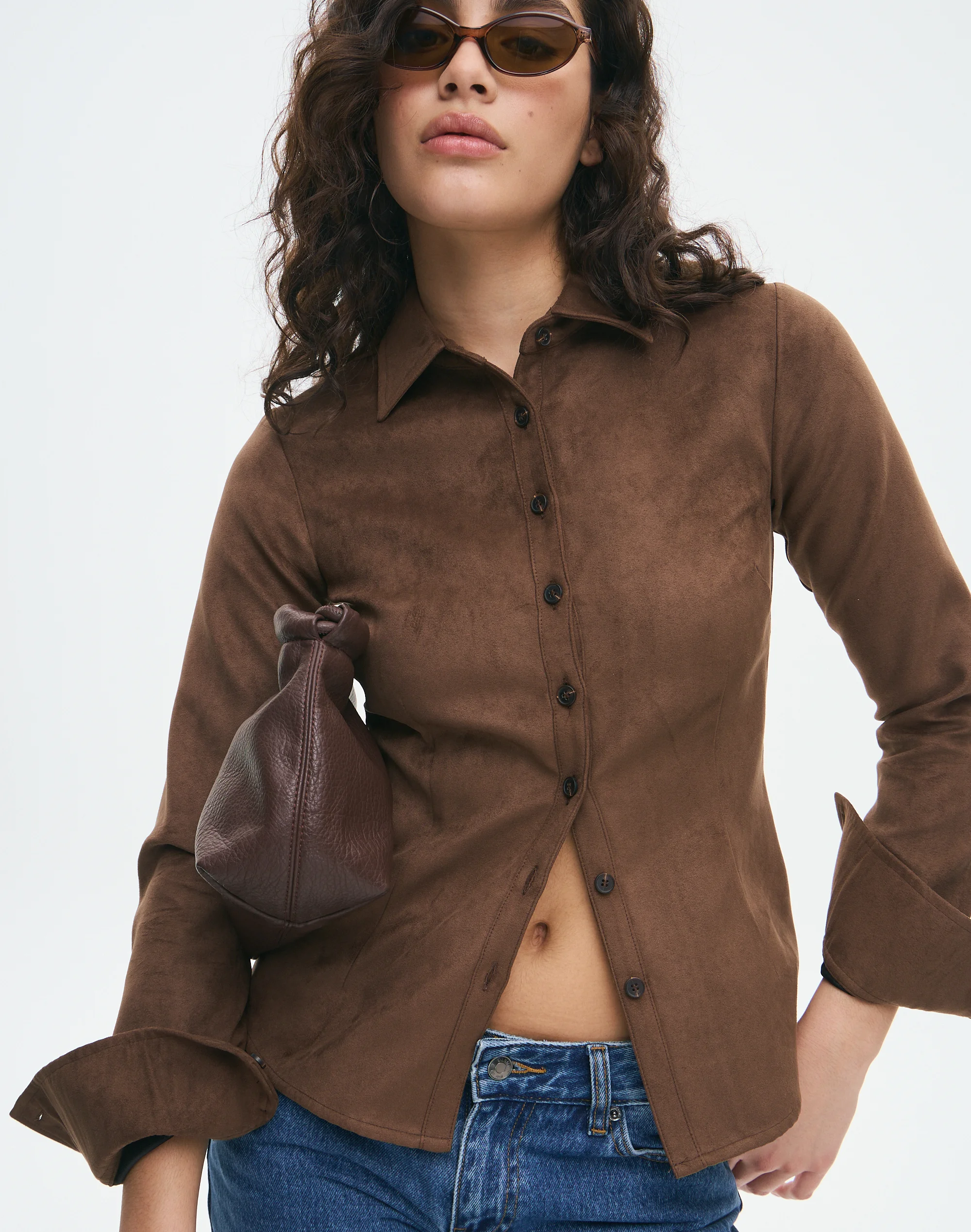 Faux Suede Button Up Shirt Stormy Suede