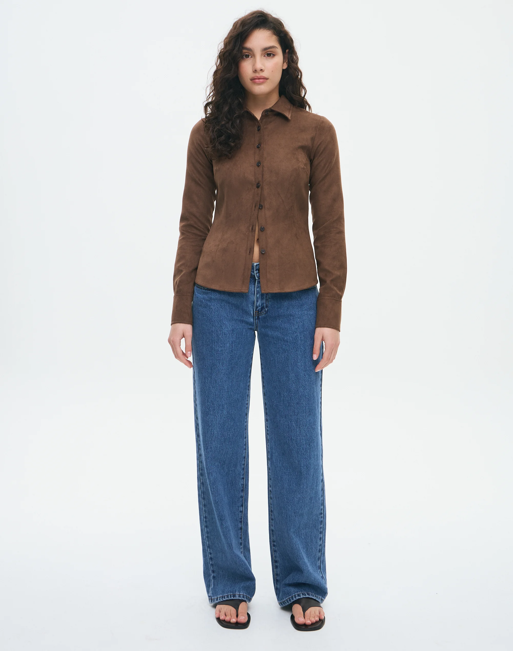 Faux Suede Button Up Shirt Stormy Suede