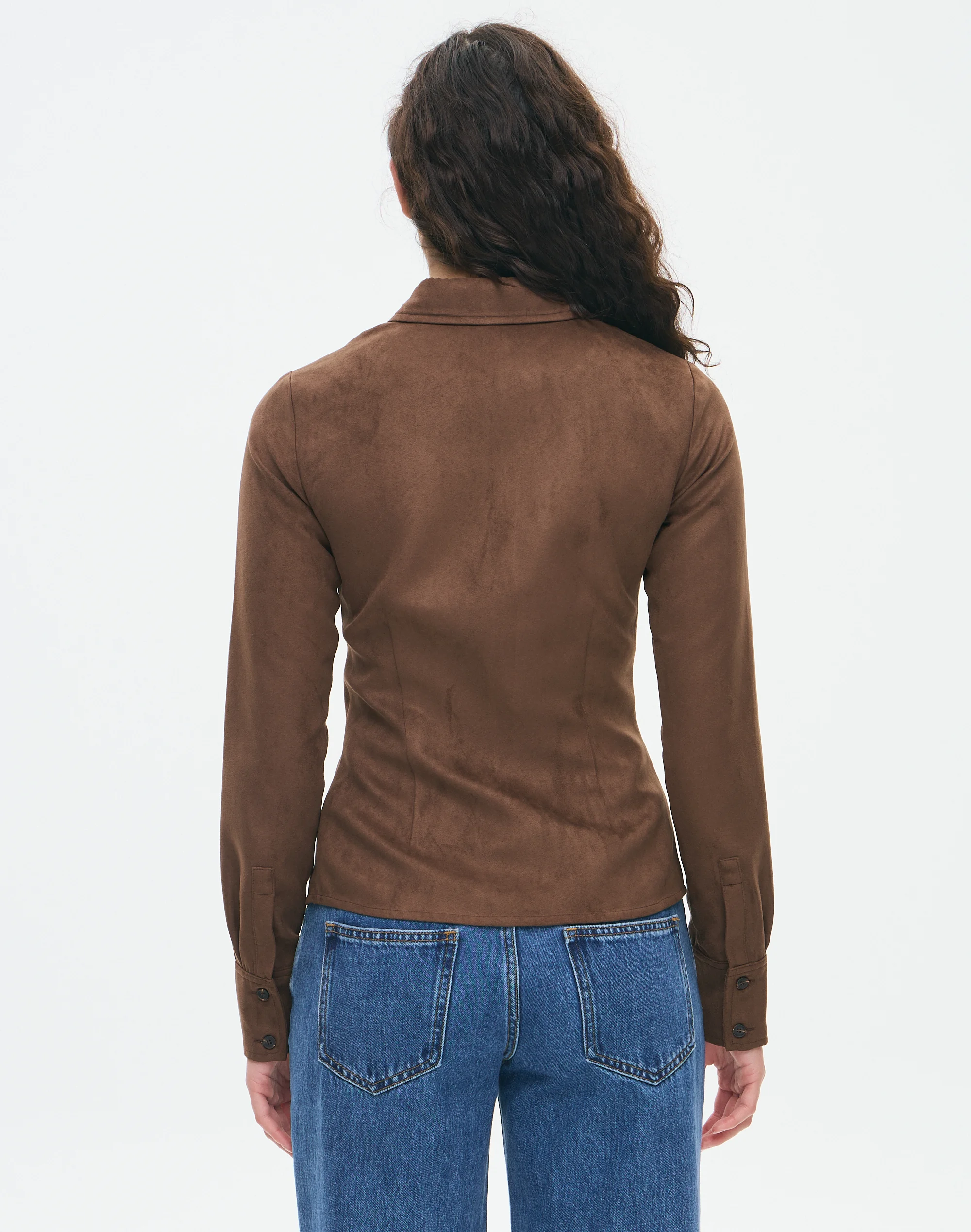 Faux Suede Button Up Shirt Stormy Suede