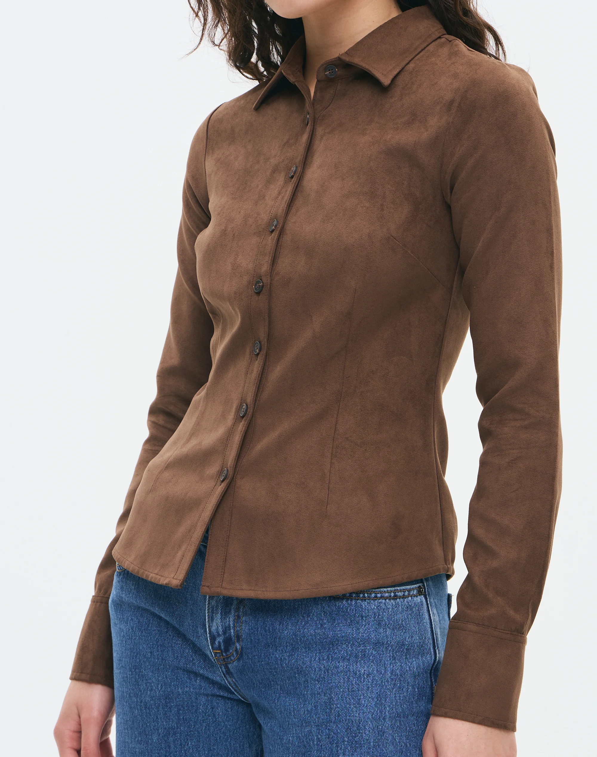 Faux Suede Button Up Shirt Stormy Suede