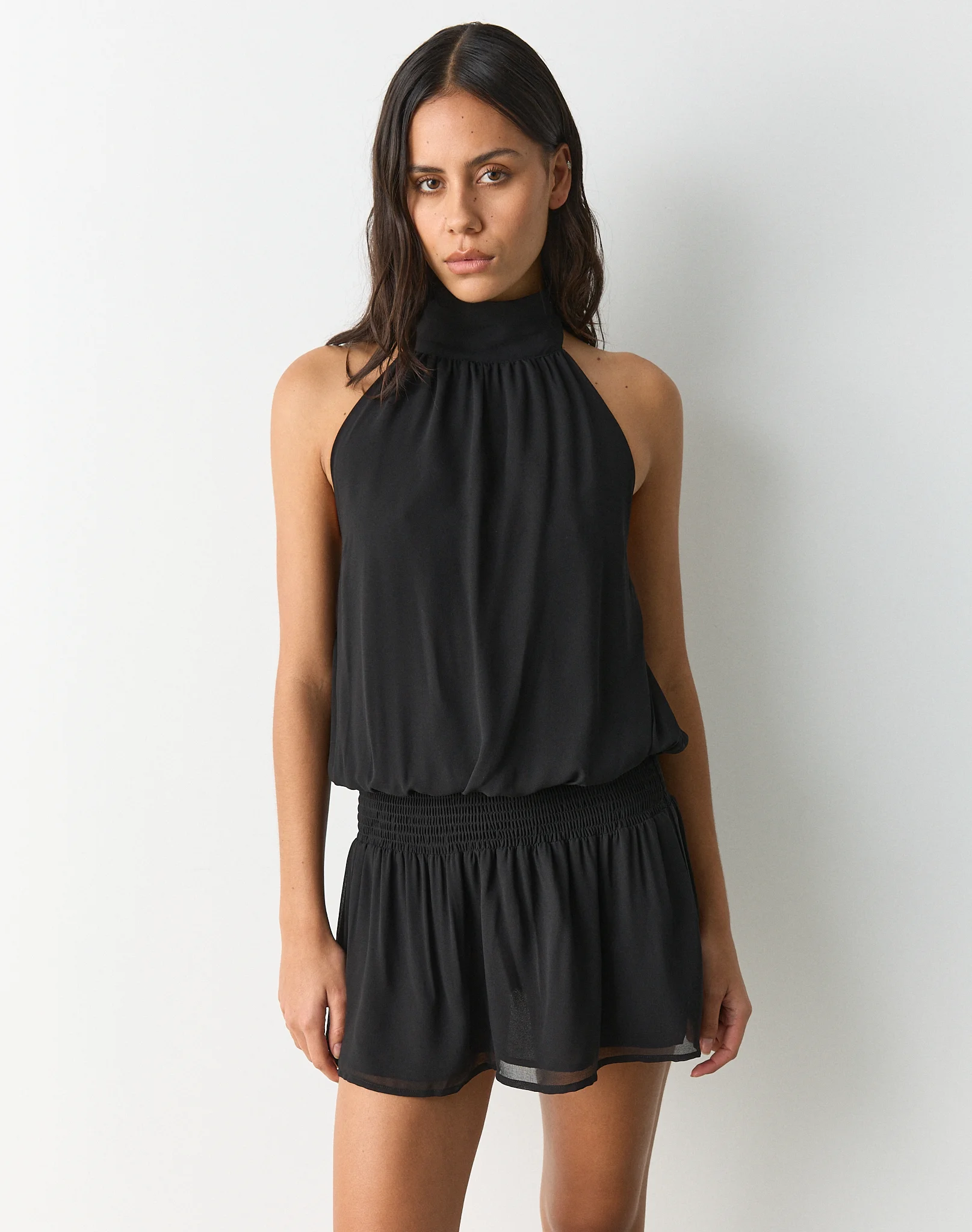 High Neck Chiffon Mini Dress Black 4 High Neck Chiffon Mini Dress Black