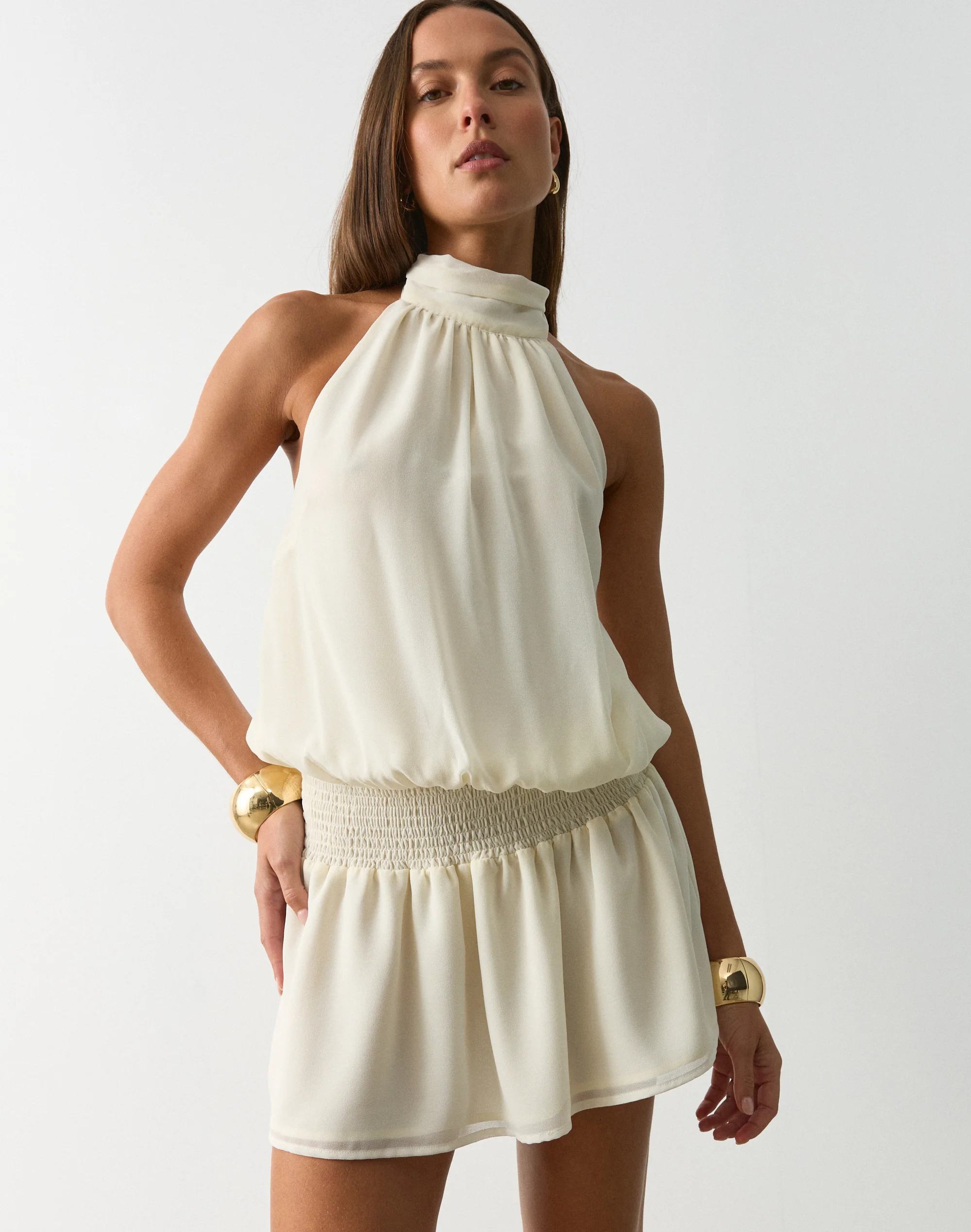 High Neck Chiffon Mini Dress Caribbean Velvet