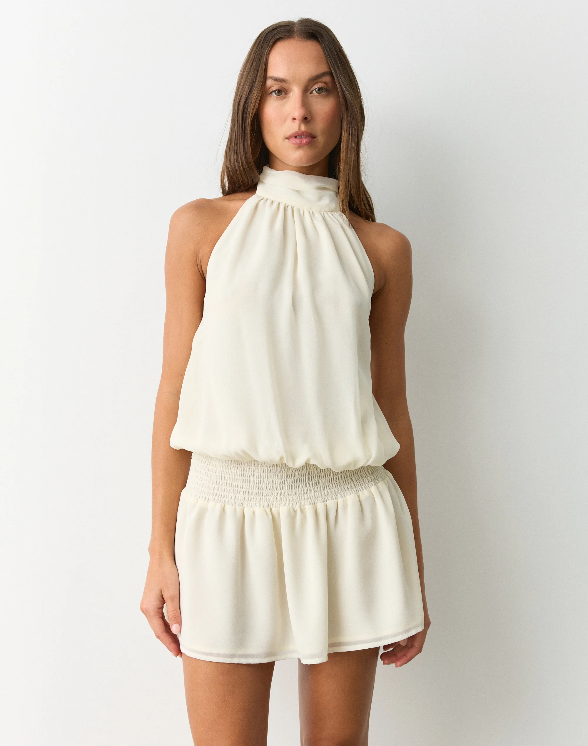 High Neck Chiffon Mini Dress Caribbean Velvet