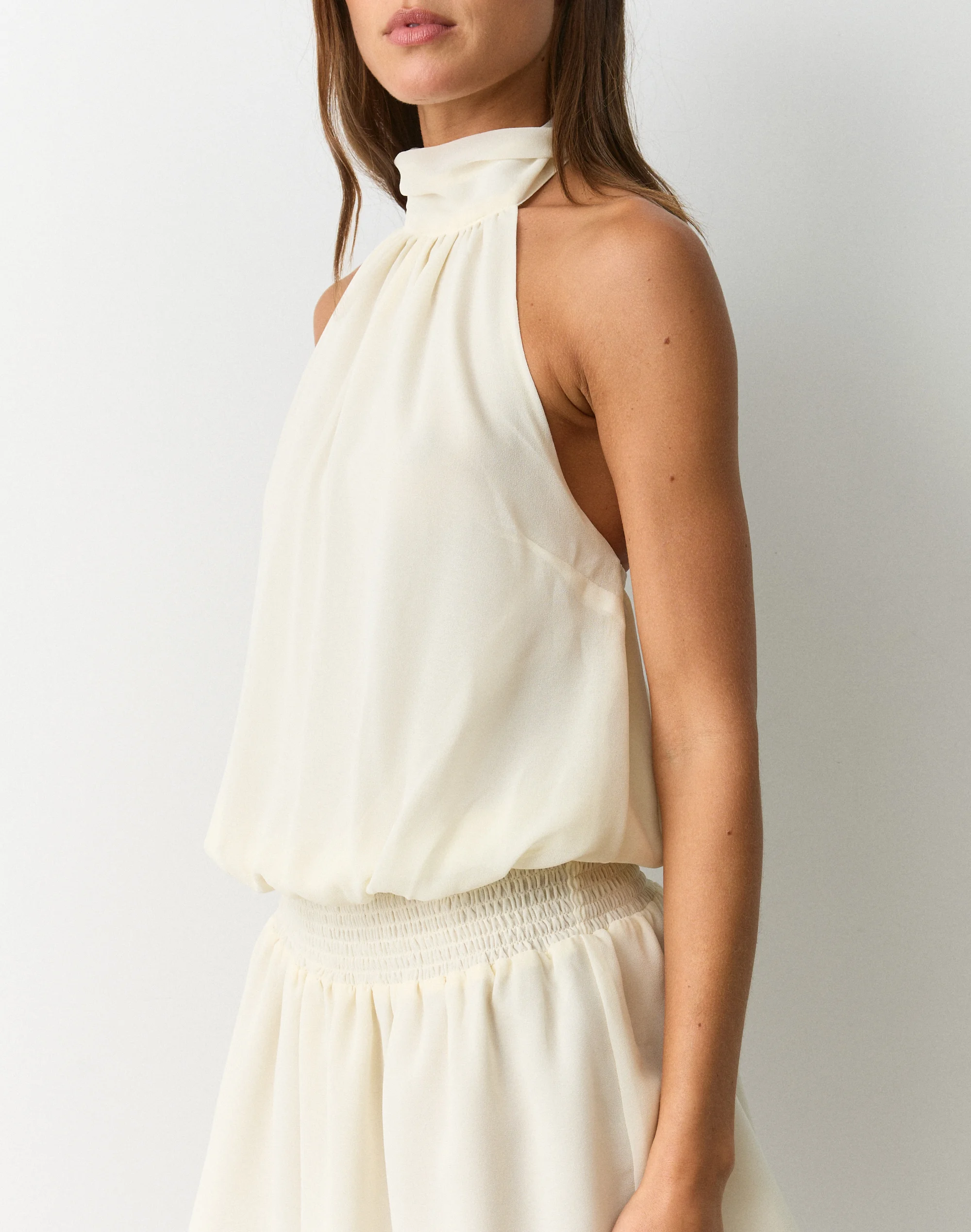 High Neck Chiffon Mini Dress Caribbean Velvet