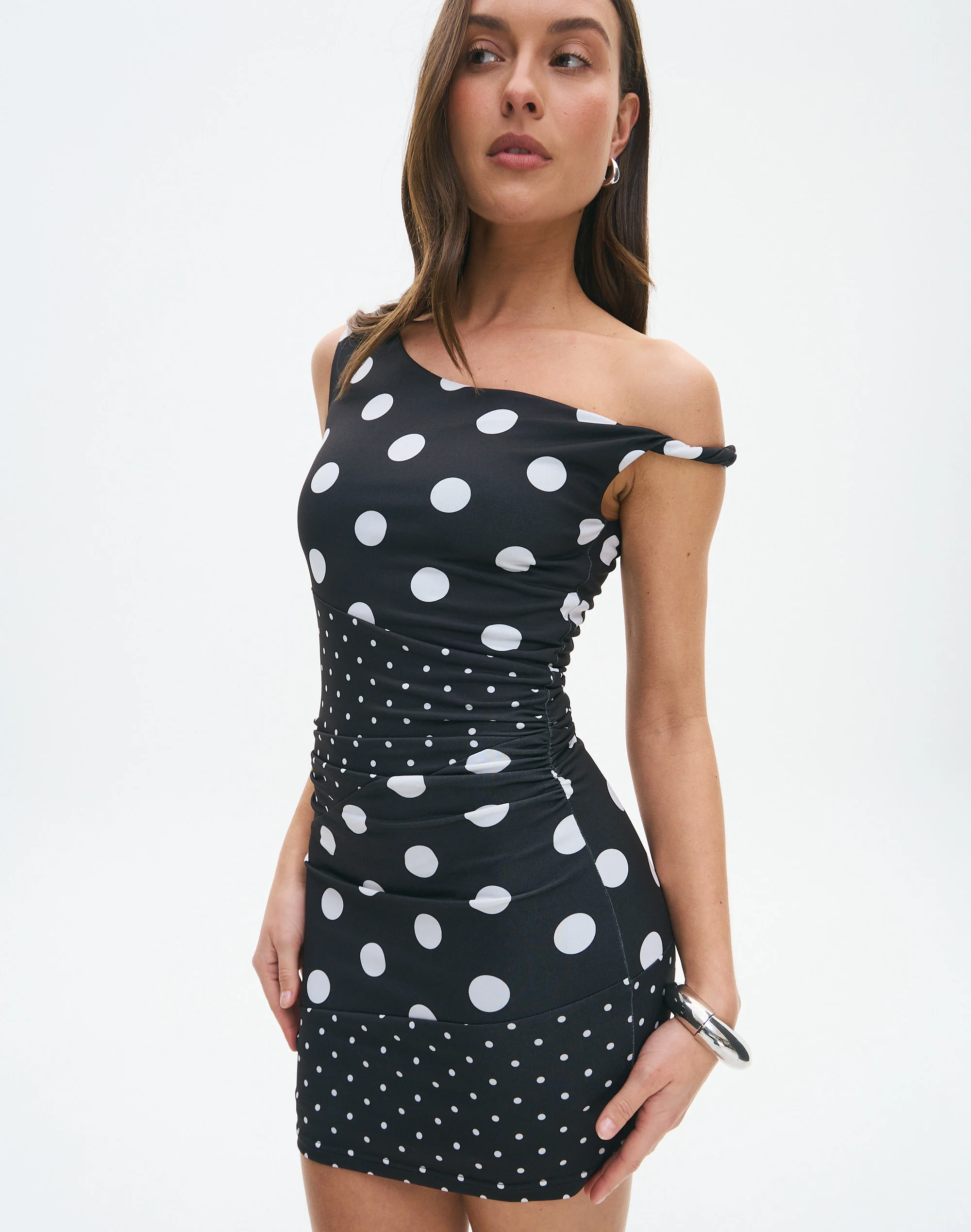 Print Asymmetrical Twist Mini Dress Black Maria X Mariona Polka Do