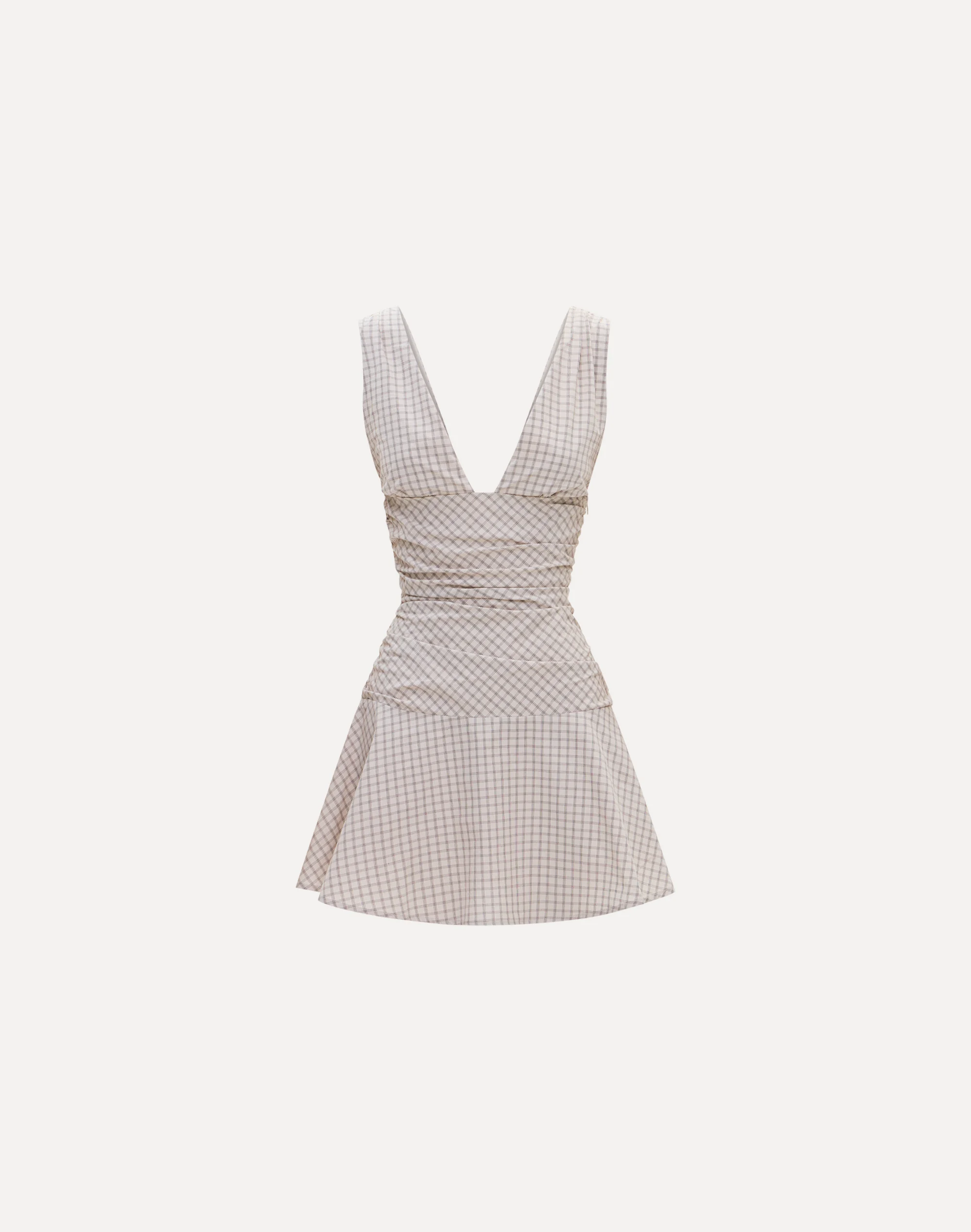 Cotton Ruched Mini Dress Sand Gimmie Check 7 Cotton Ruched Mini Dress Sand Gimmie Check