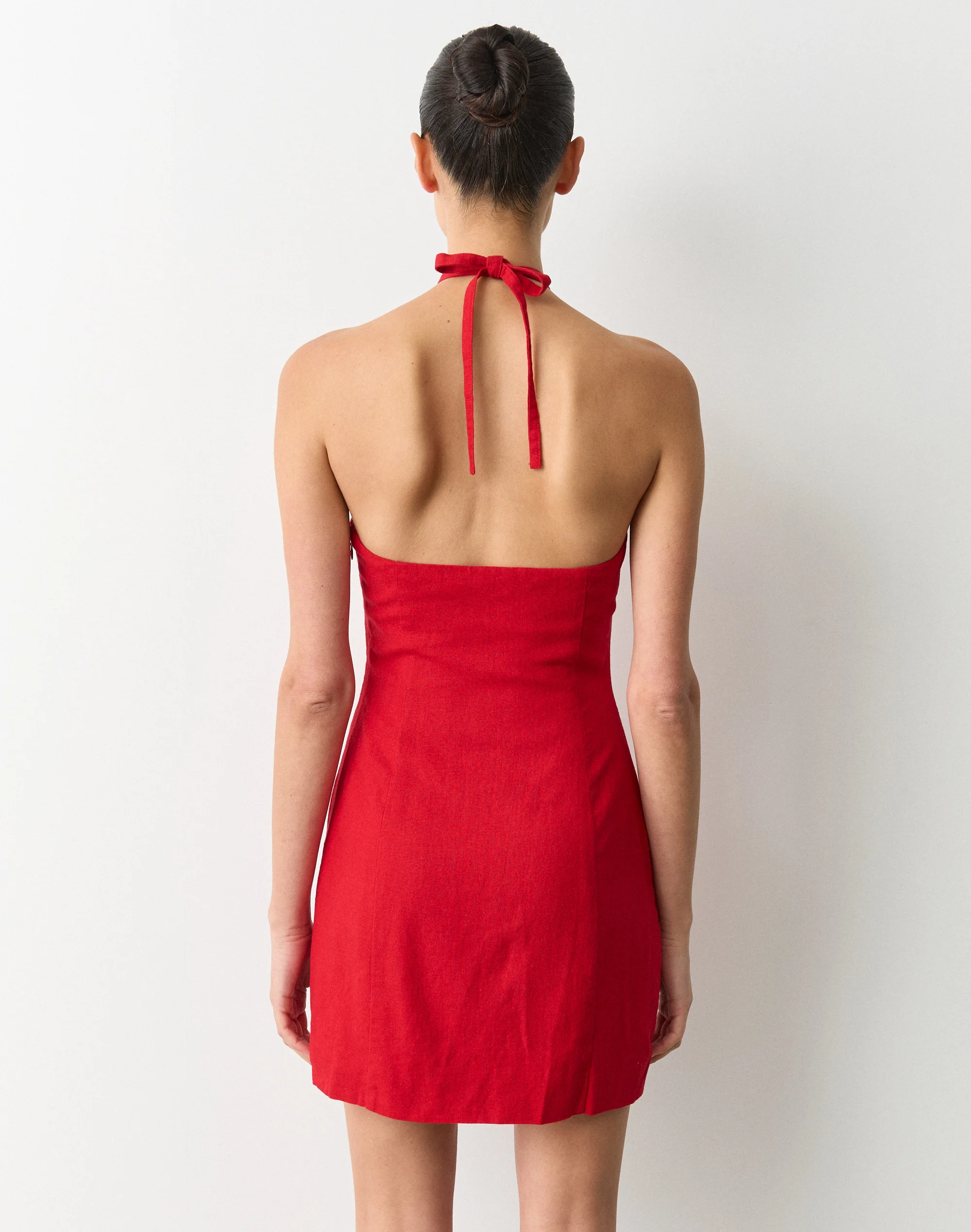 Linen Blend Bead Halter Mini Dress Hang Up