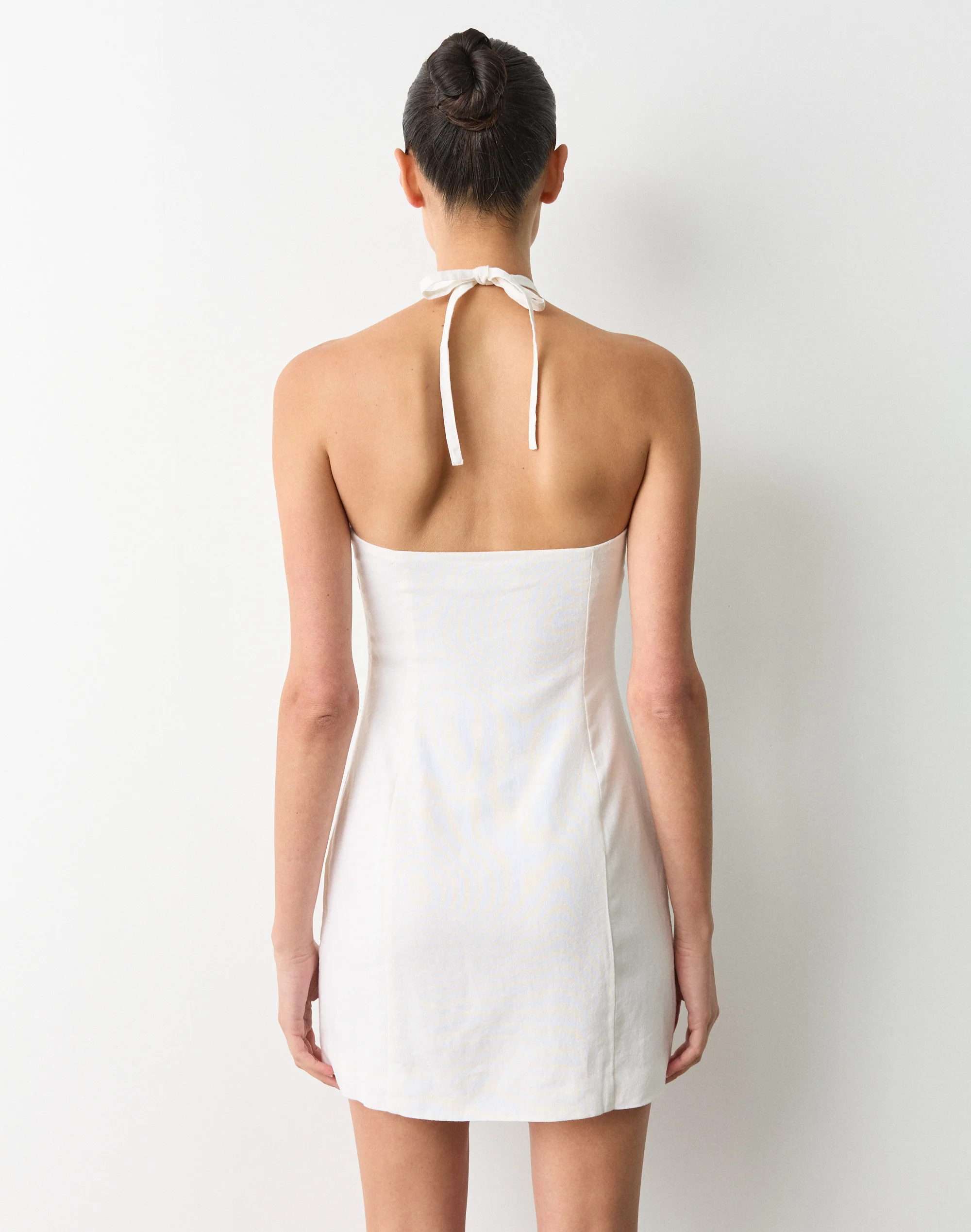 Linen Blend Bead Halter Mini Dress White 4 Linen Blend Bead Halter Mini Dress White