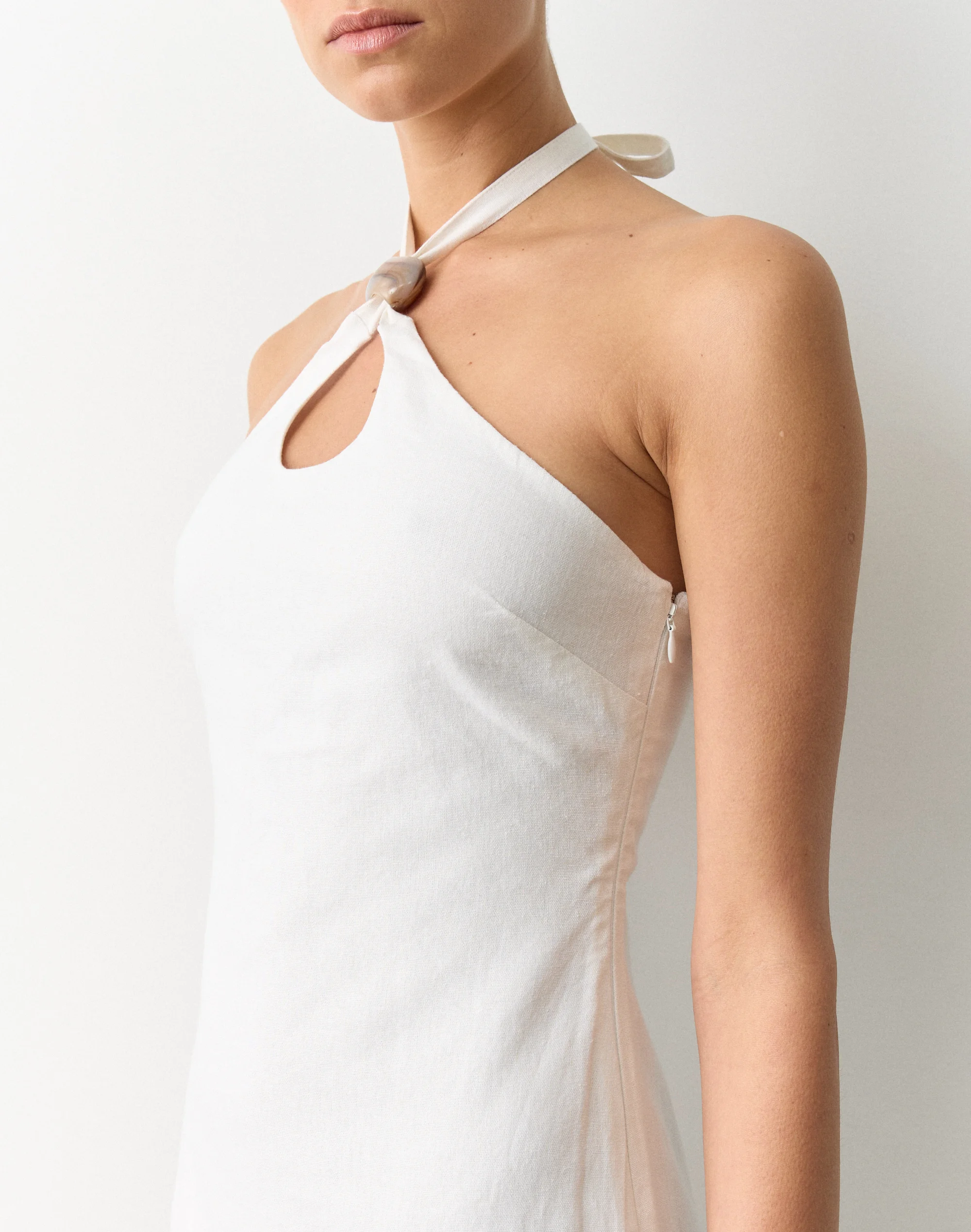 Linen Blend Bead Halter Mini Dress White 5 Linen Blend Bead Halter Mini Dress White