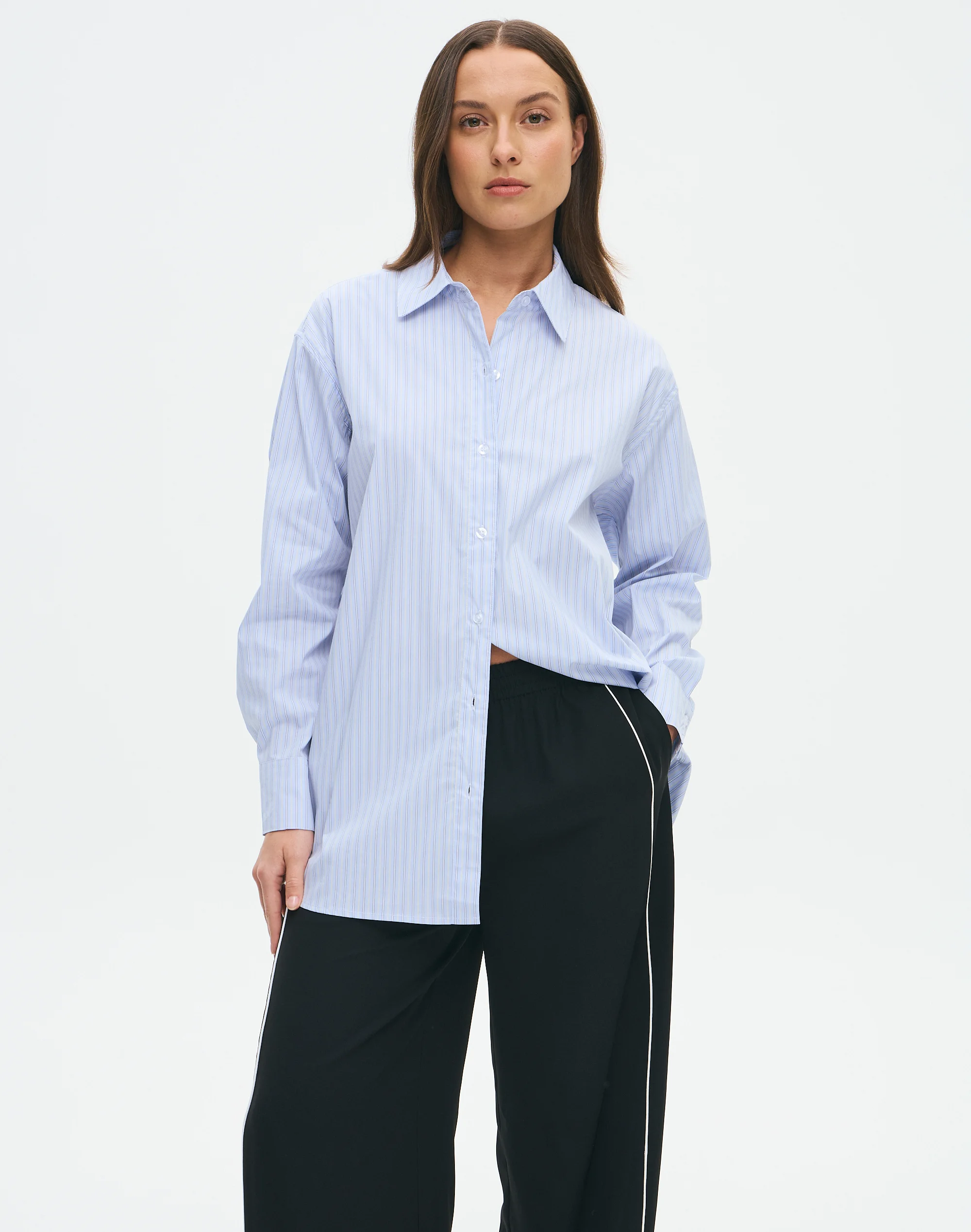 Oversized Cotton Stripe Shirt Powder Blue Stripe