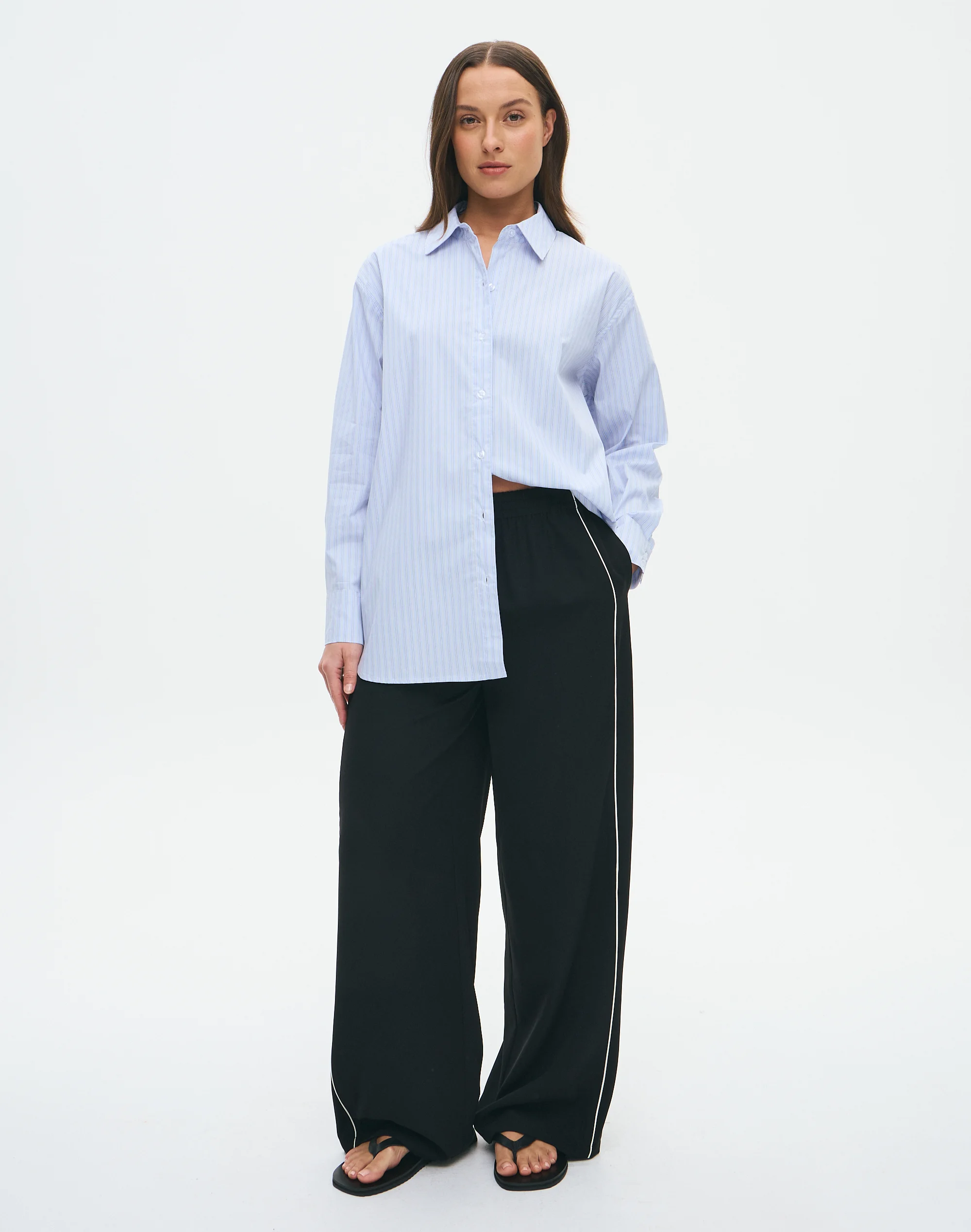 Oversized Cotton Stripe Shirt Powder Blue Stripe