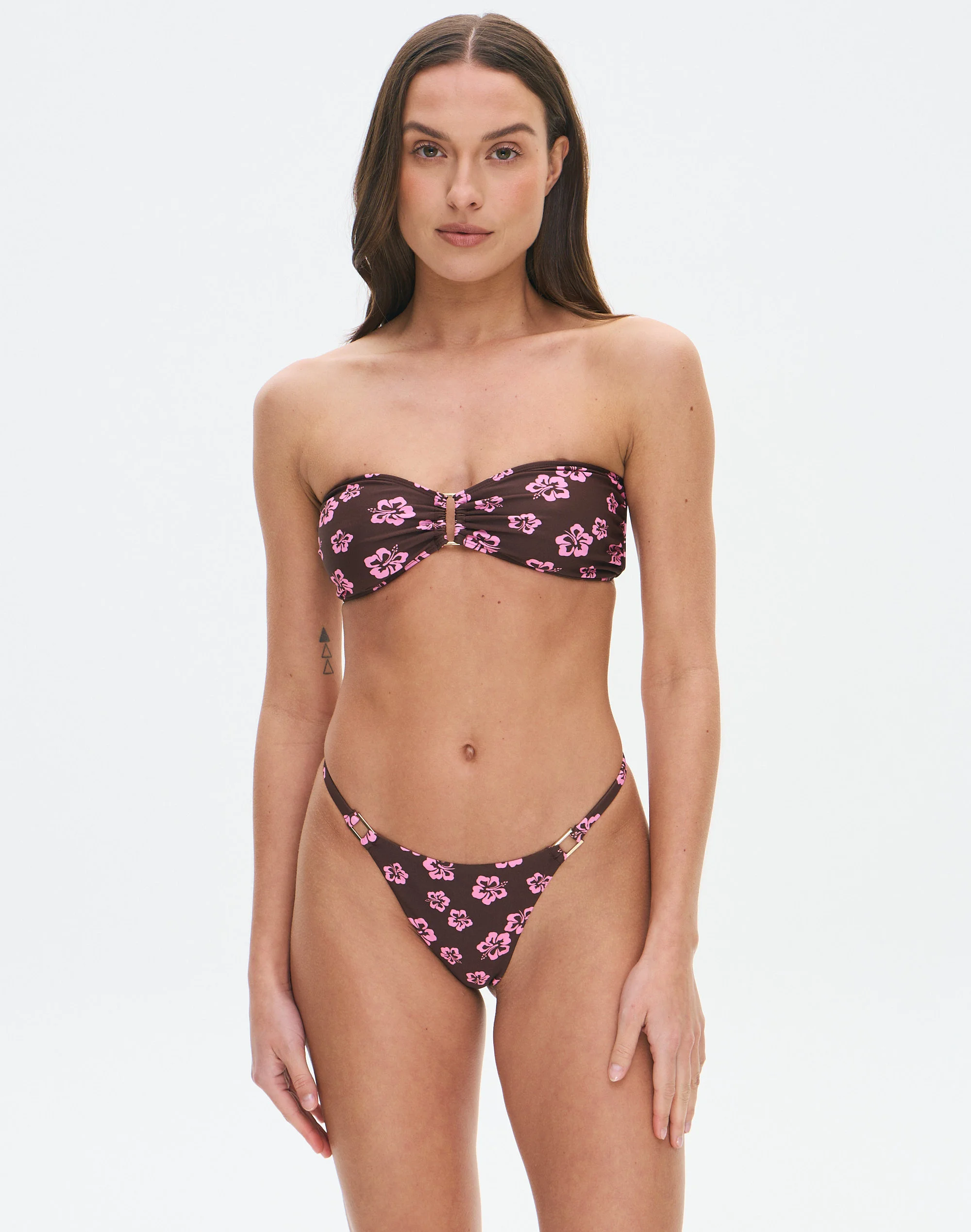 Print Hardware Thong Bikini Bottom Holiday Hibiscus