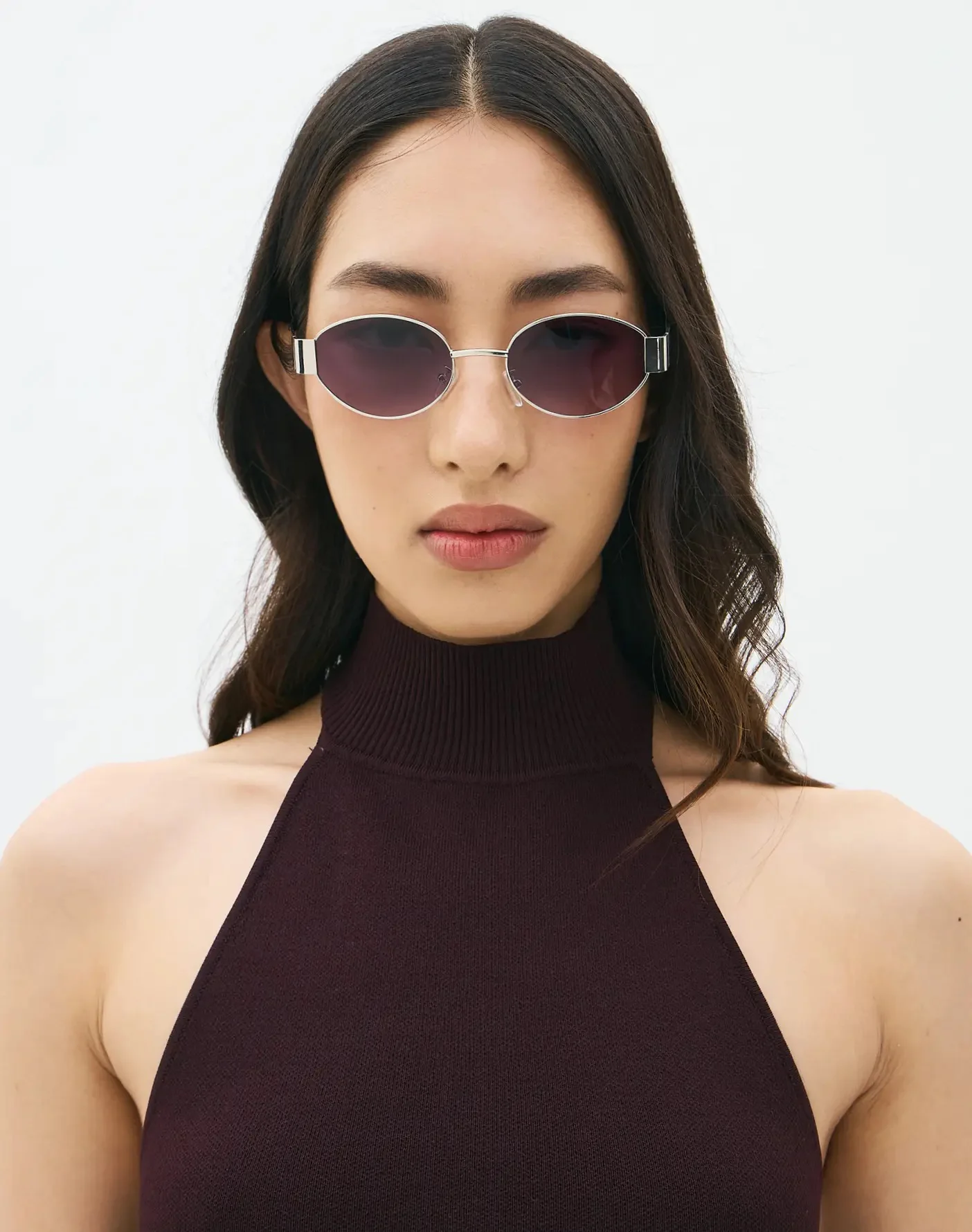 Oval Wire Frame Sunglasses Black X Silver