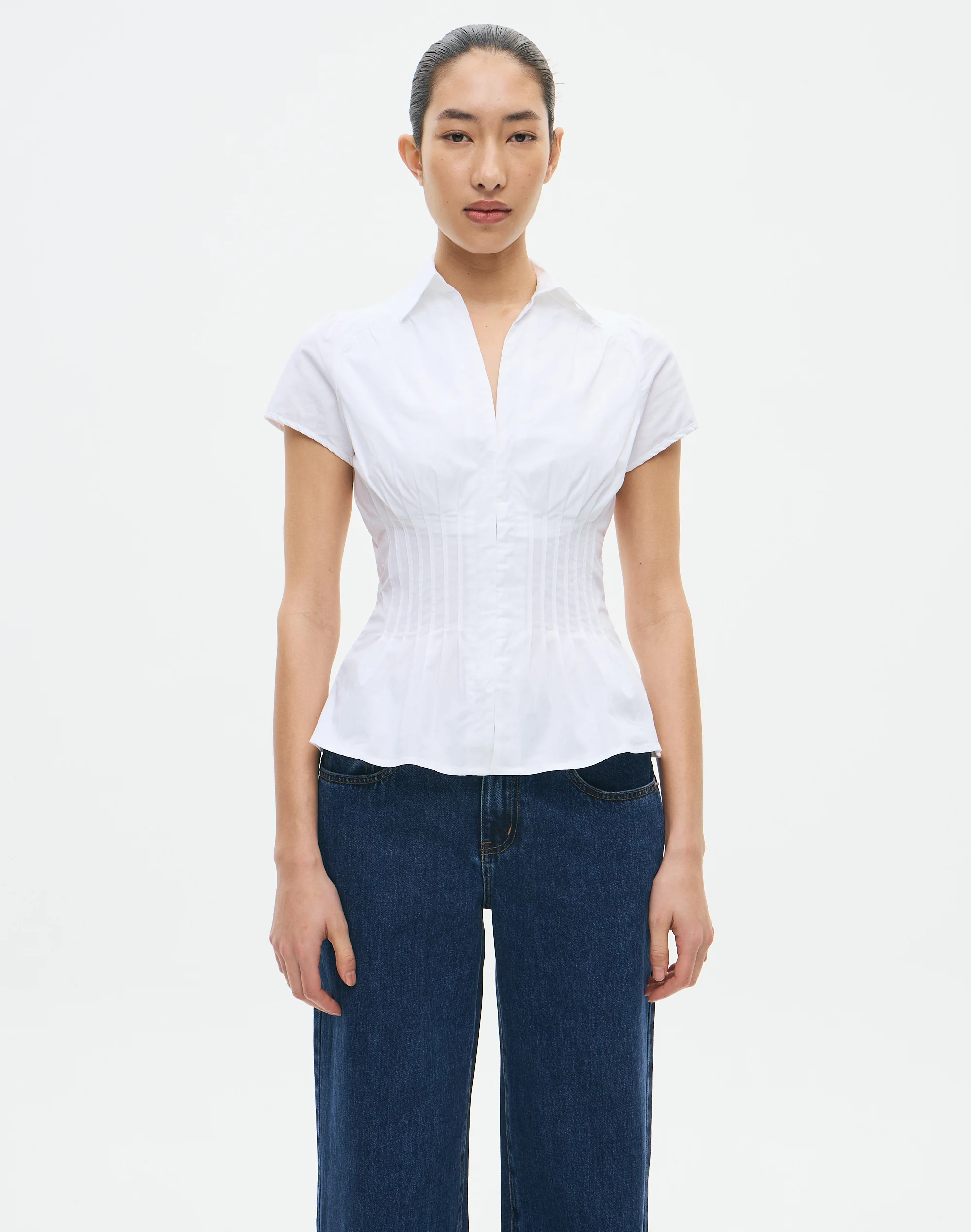 Pintuck Cap Sleeve Blouse White