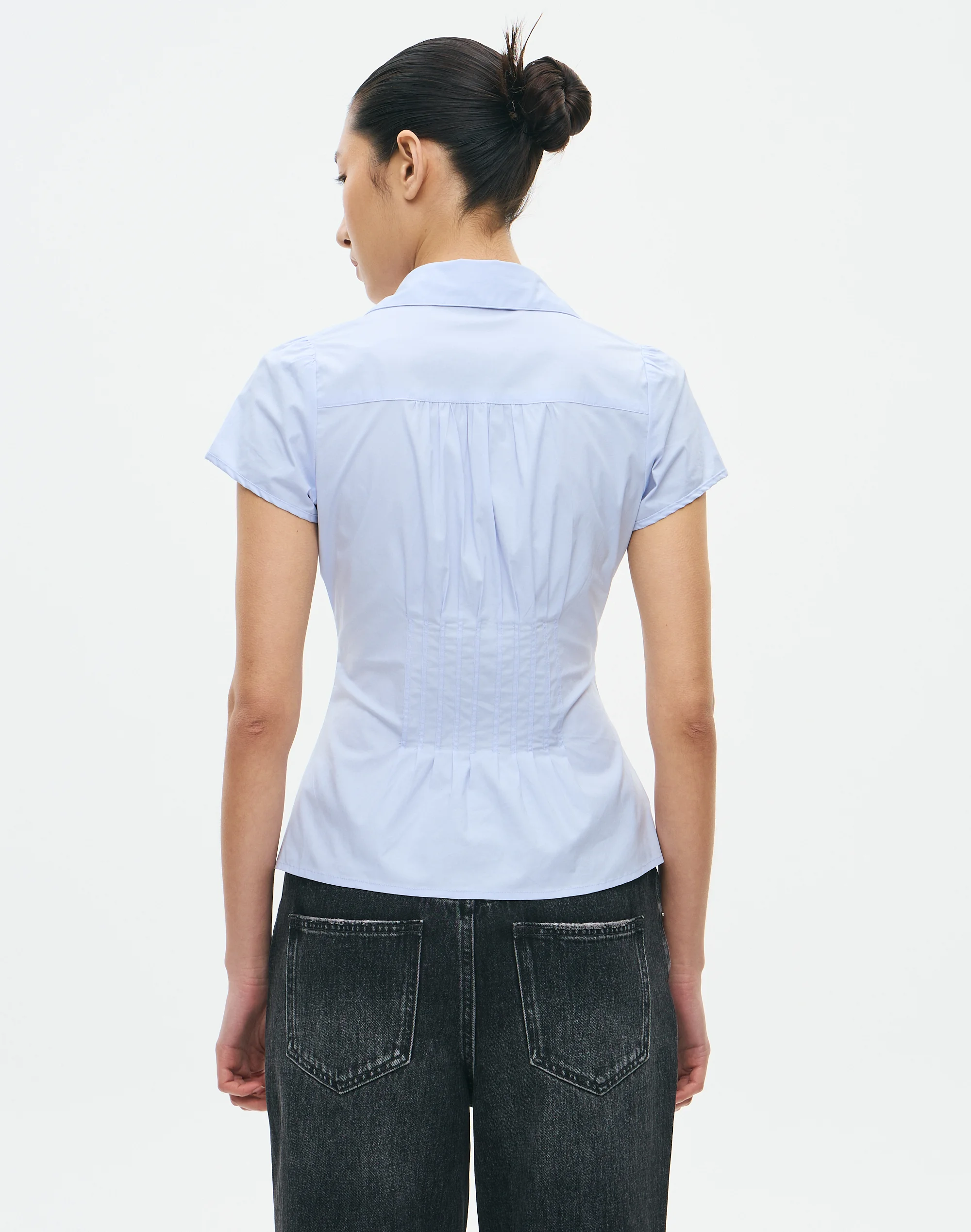 Pintuck Cap Sleeve Blouse Western Blue