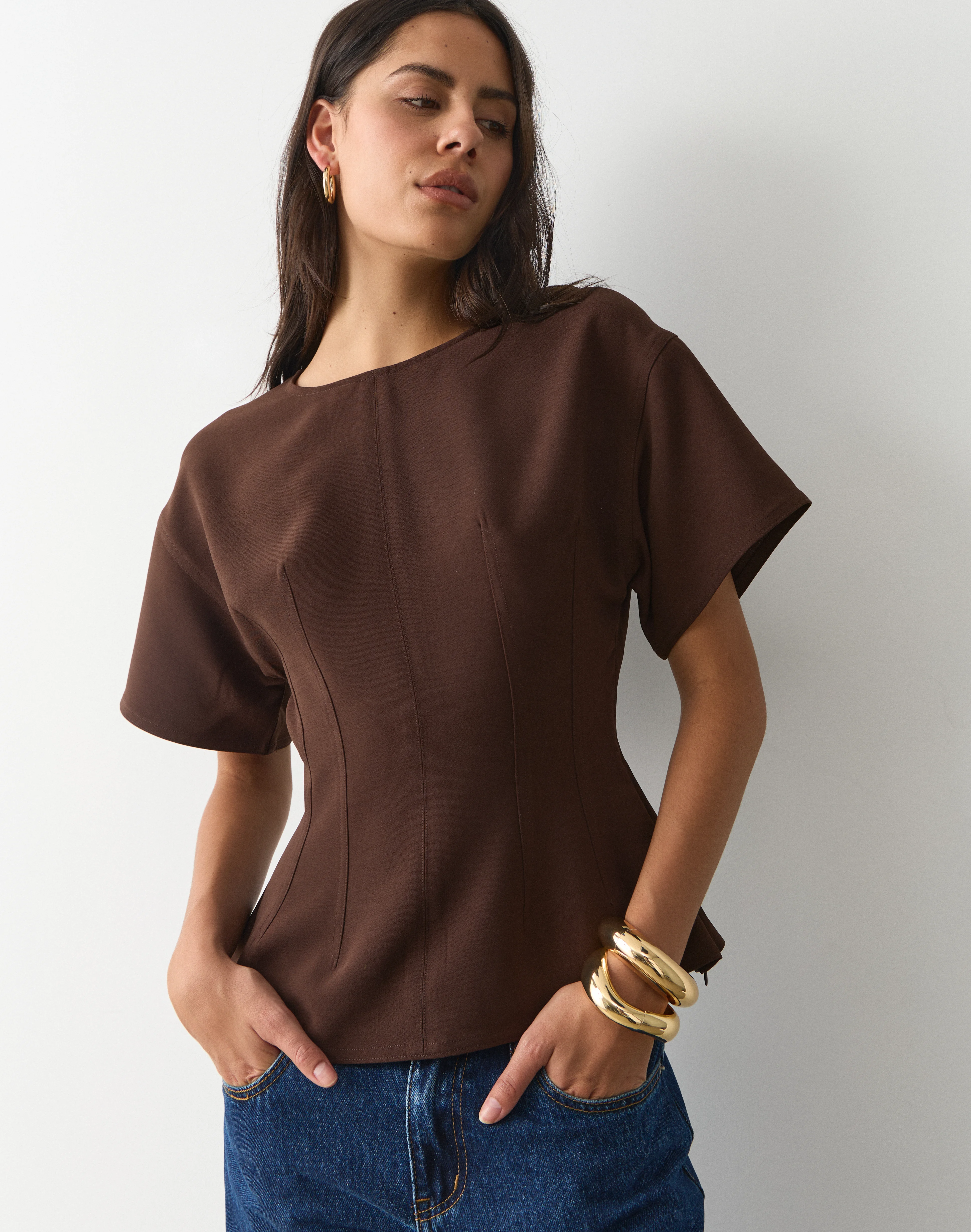 Tailored Waist Short Sleeve Blouse Fudge Fantasy