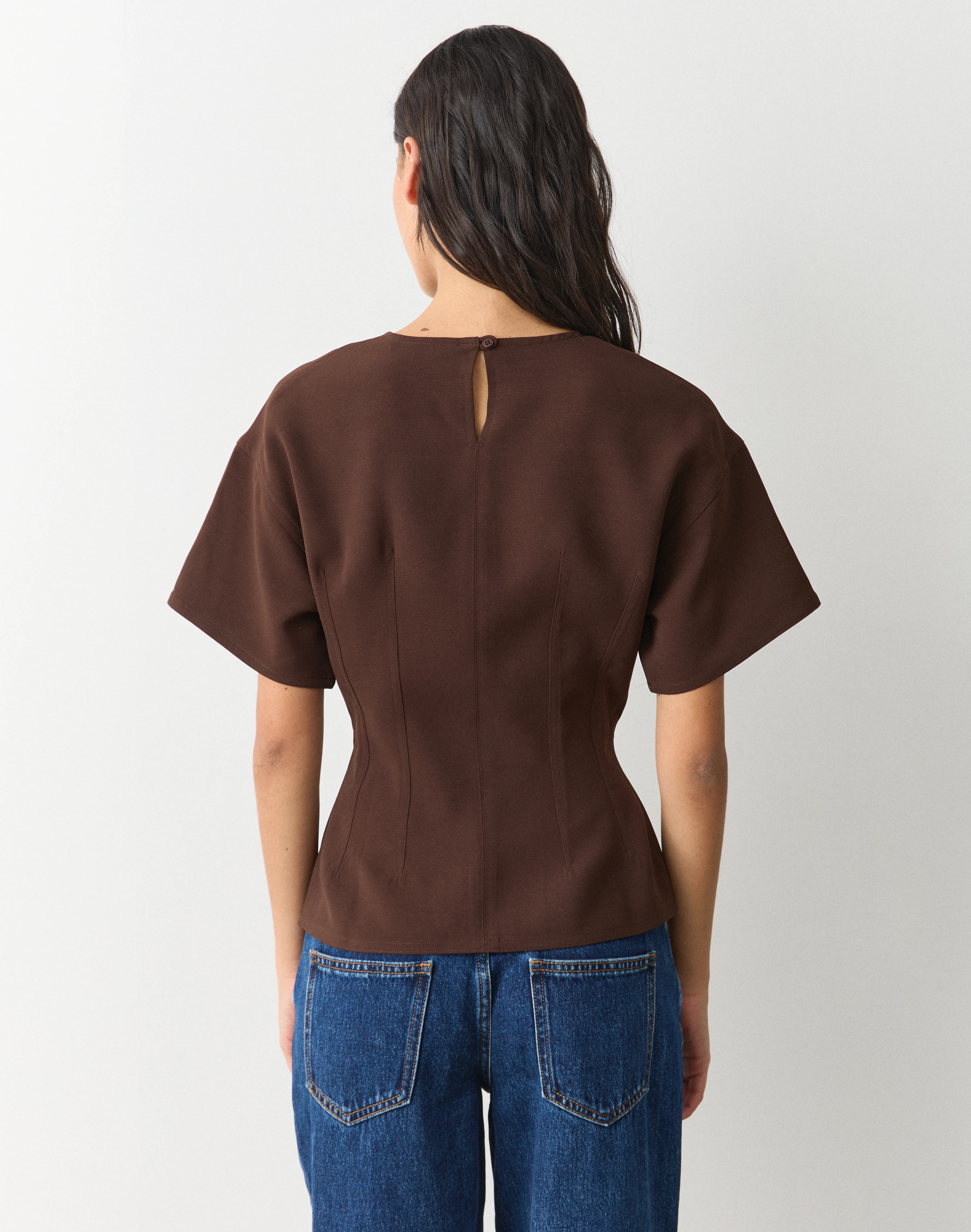 Tailored Waist Short Sleeve Blouse Fudge Fantasy
