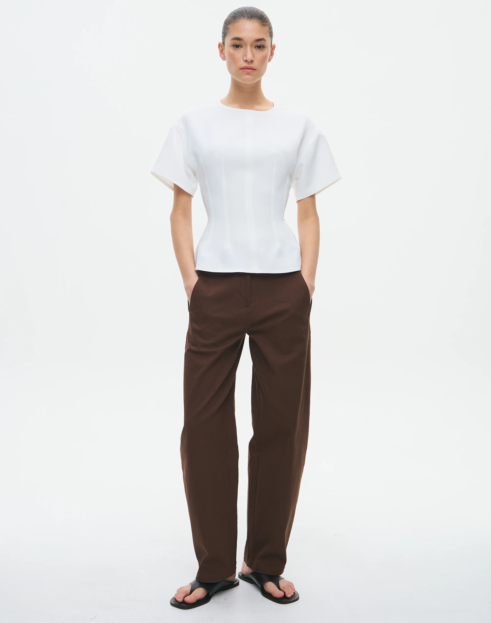 Tailored Waist Short Sleeve Blouse Milk