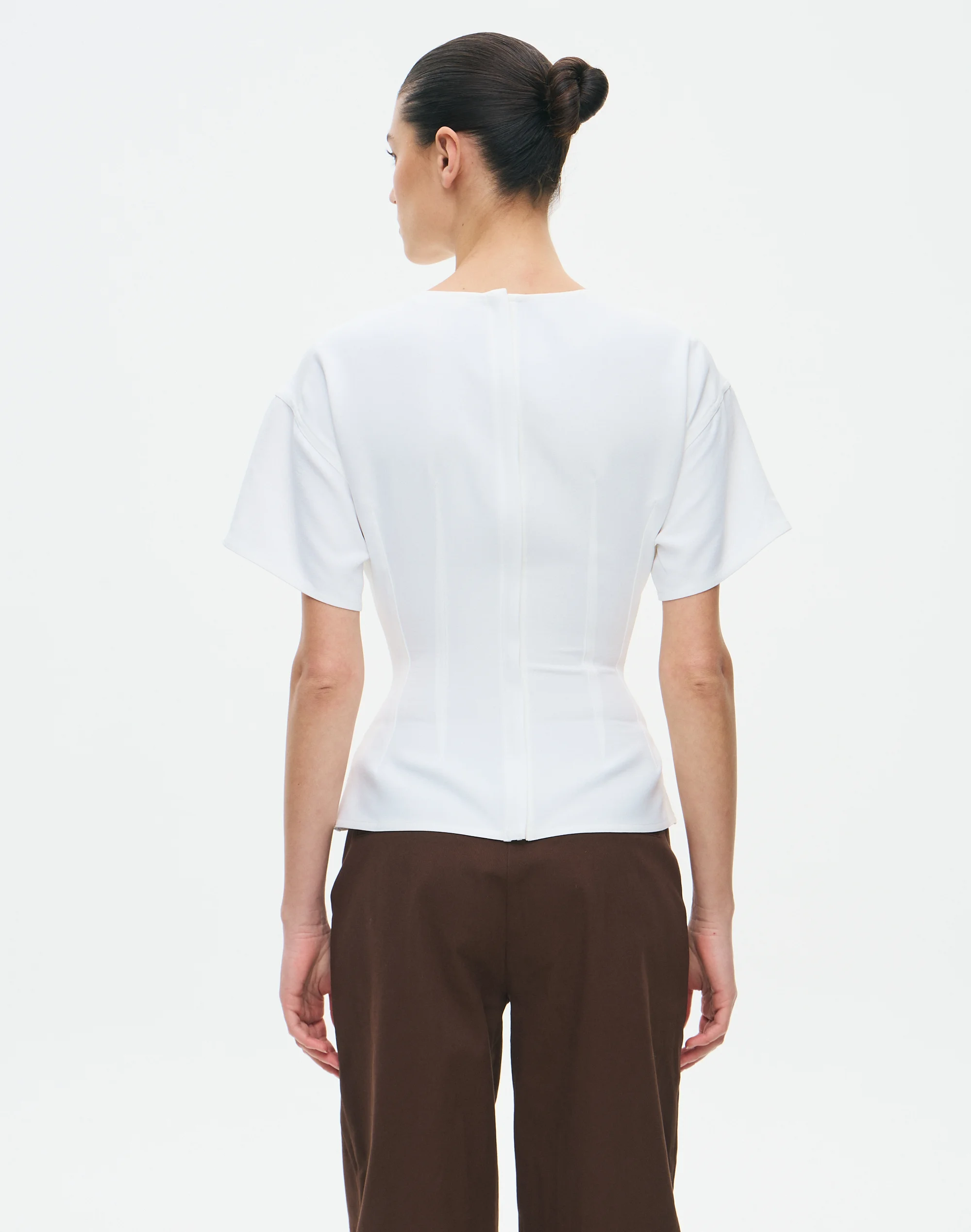 Tailored Waist Short Sleeve Blouse Milk