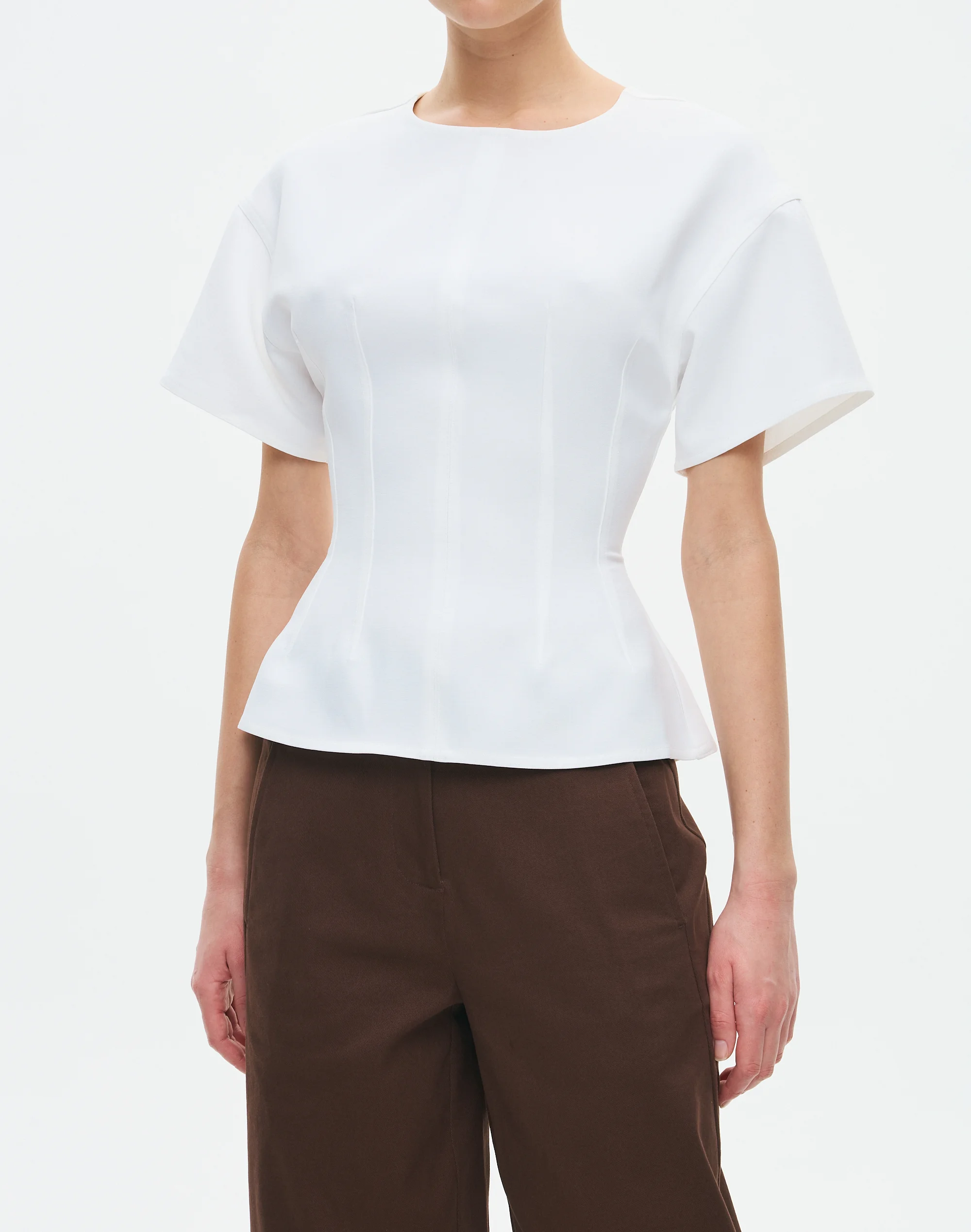 Tailored Waist Short Sleeve Blouse Milk