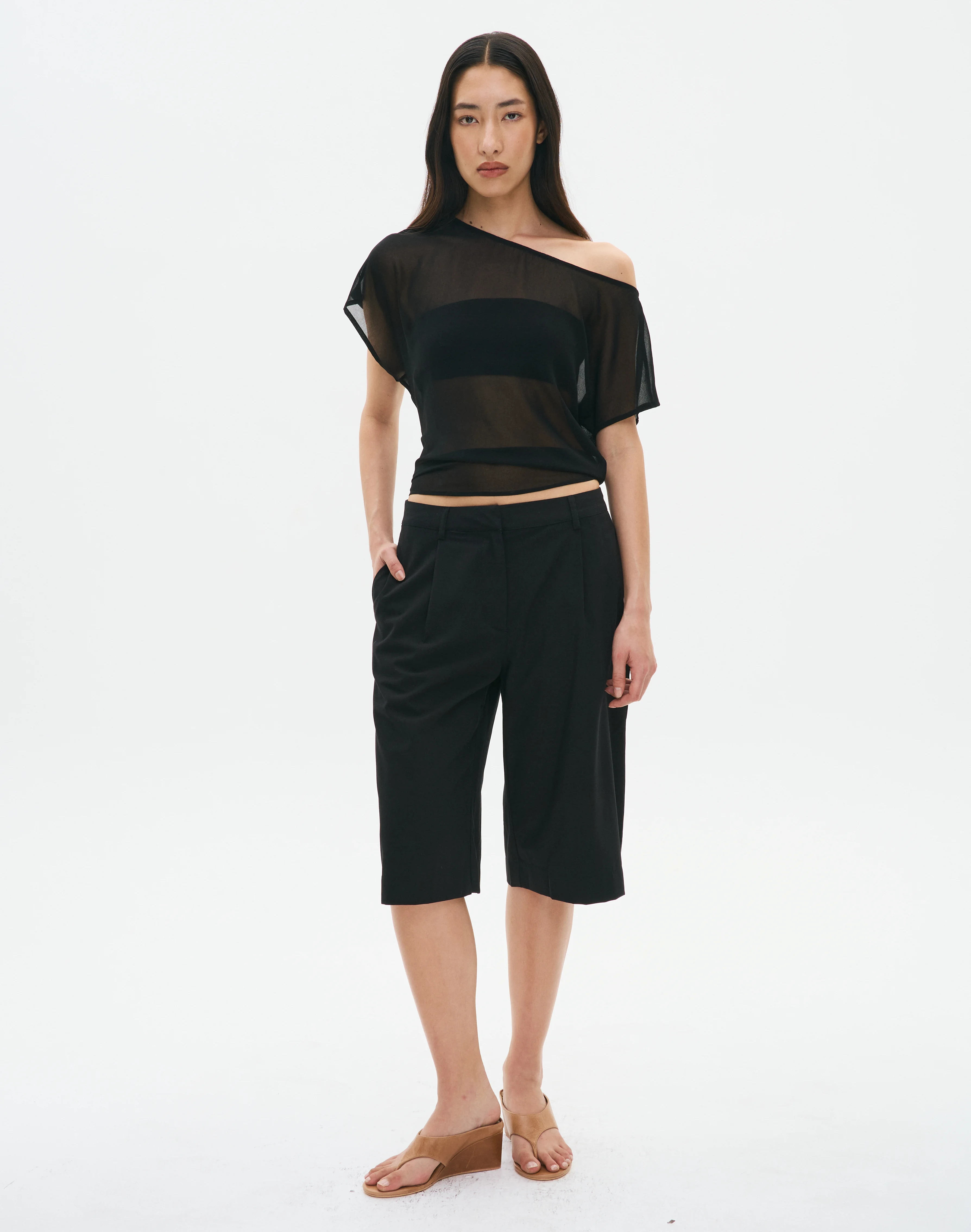 Chiffon Sheer Off Shoulder Blouse Black 3 Chiffon Sheer Off Shoulder Blouse Black