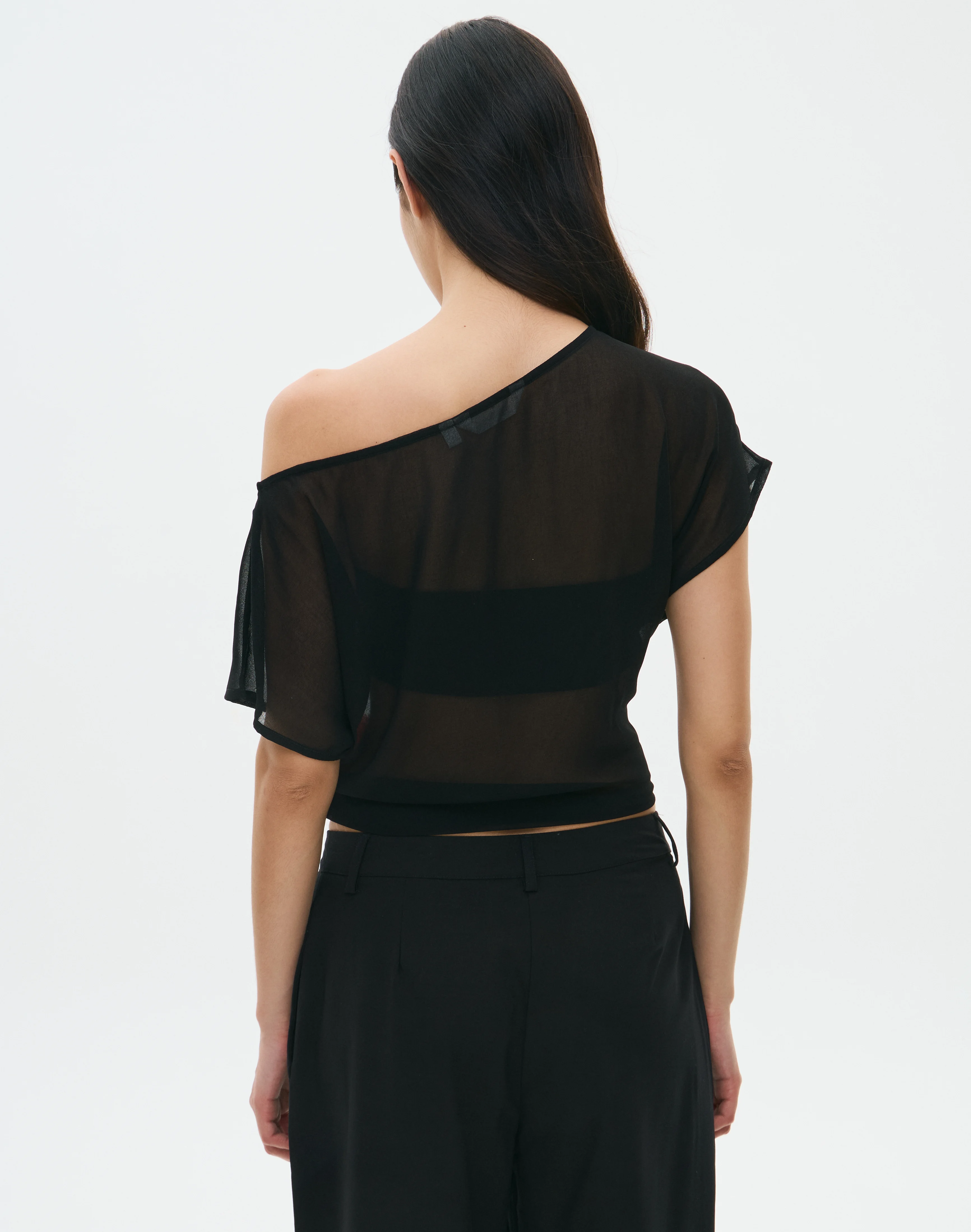 Chiffon Sheer Off Shoulder Blouse Black 4 Chiffon Sheer Off Shoulder Blouse Black