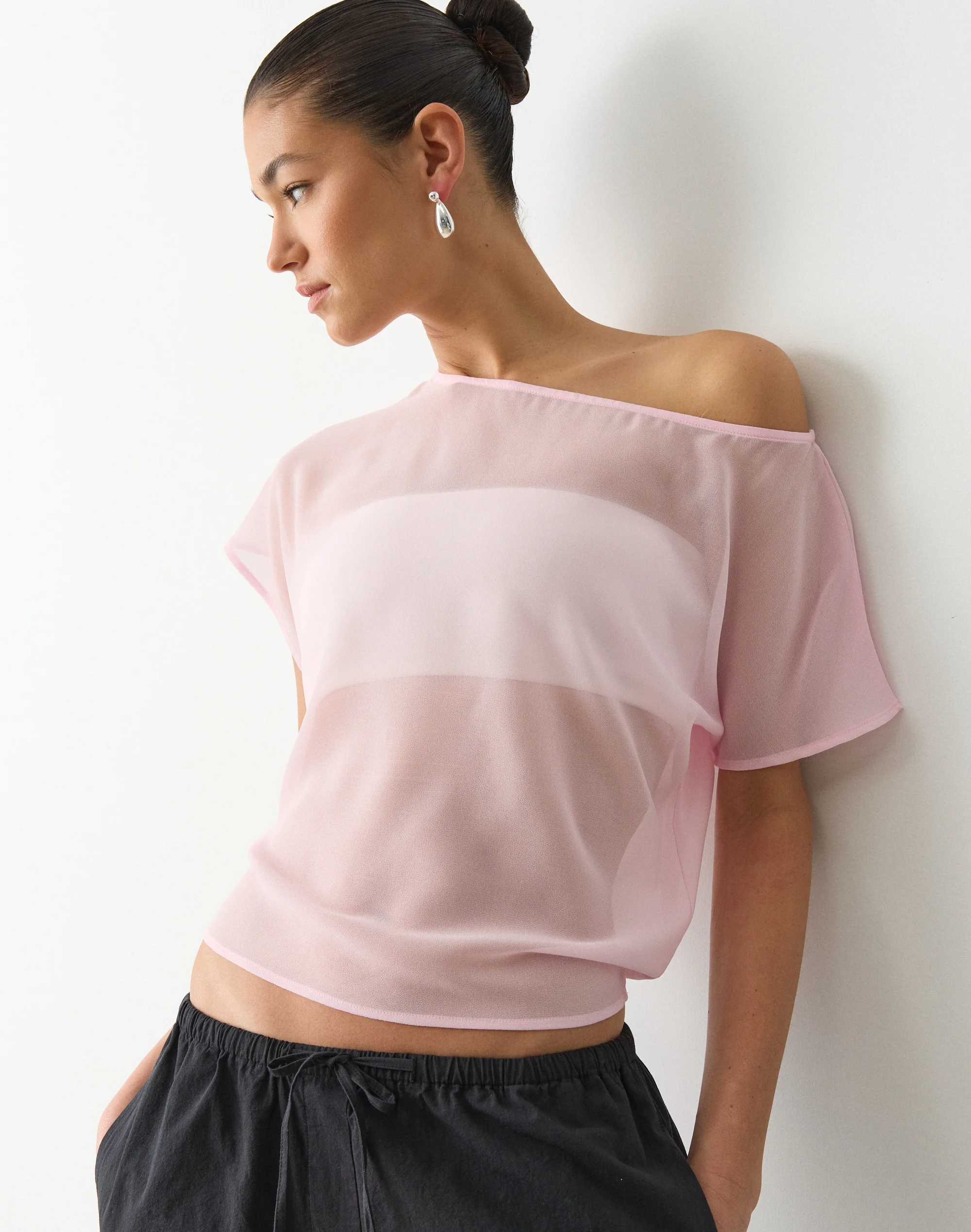 Chiffon Sheer Off Shoulder Blouse Cosmo Kiss