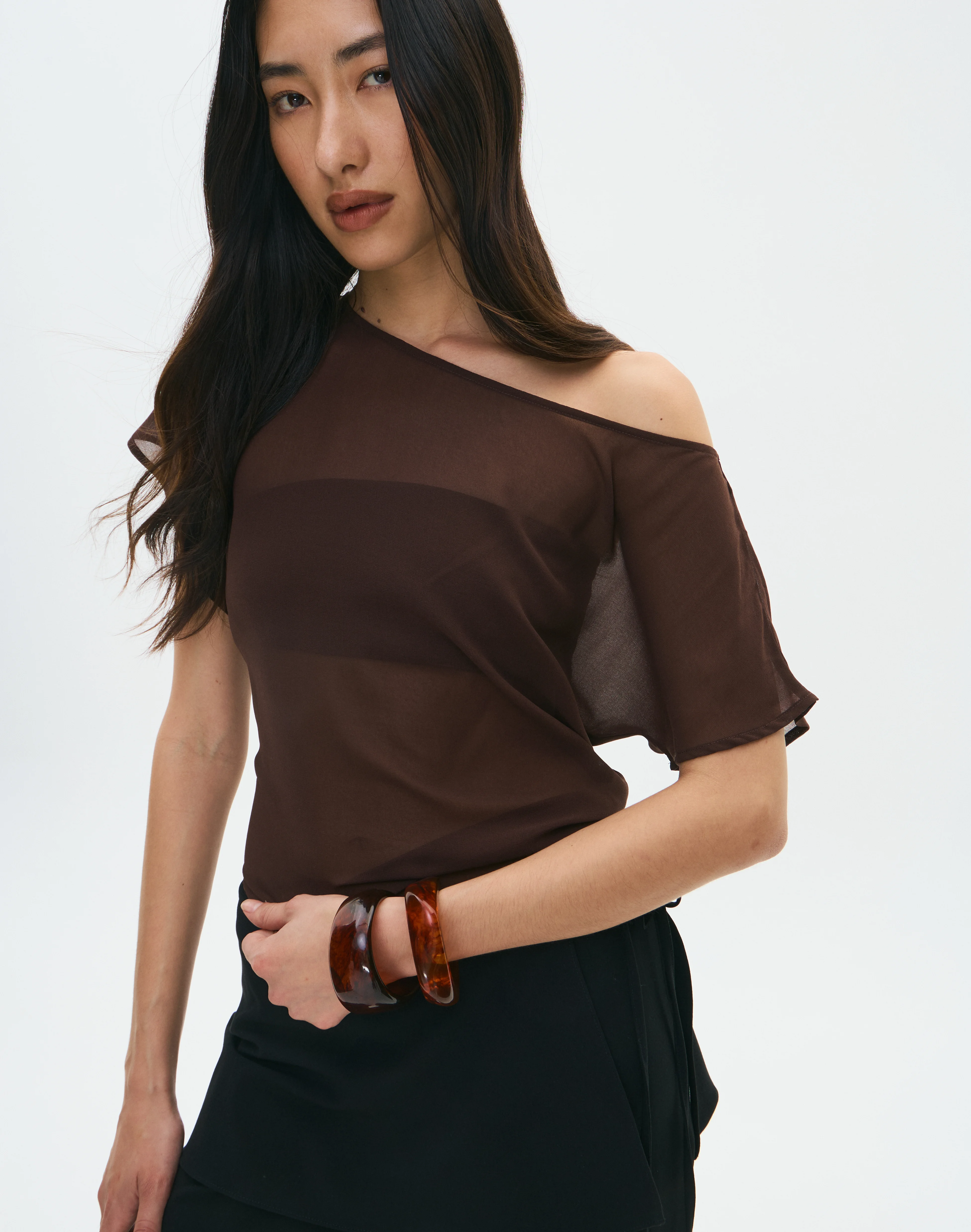 Chiffon Sheer Off Shoulder Blouse Fudge Fantasy