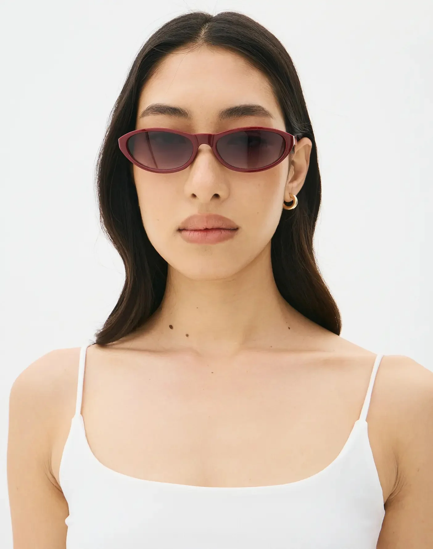 Thin Oval Frame Sunglasses Oval Frame Sunglasses in Solid Cherry X Grey