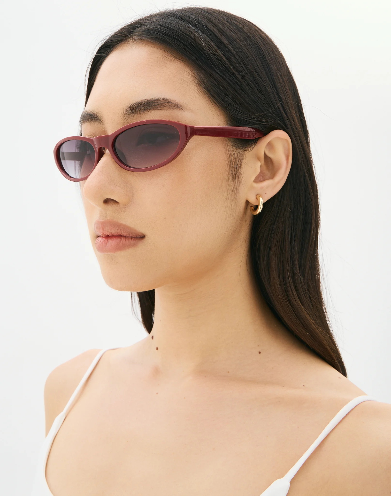 Thin Oval Frame Sunglasses Oval Frame Sunglasses in Solid Cherry X Grey 4 Thin Oval Frame Sunglasses Oval Frame Sunglasses in Solid Cherry X Grey