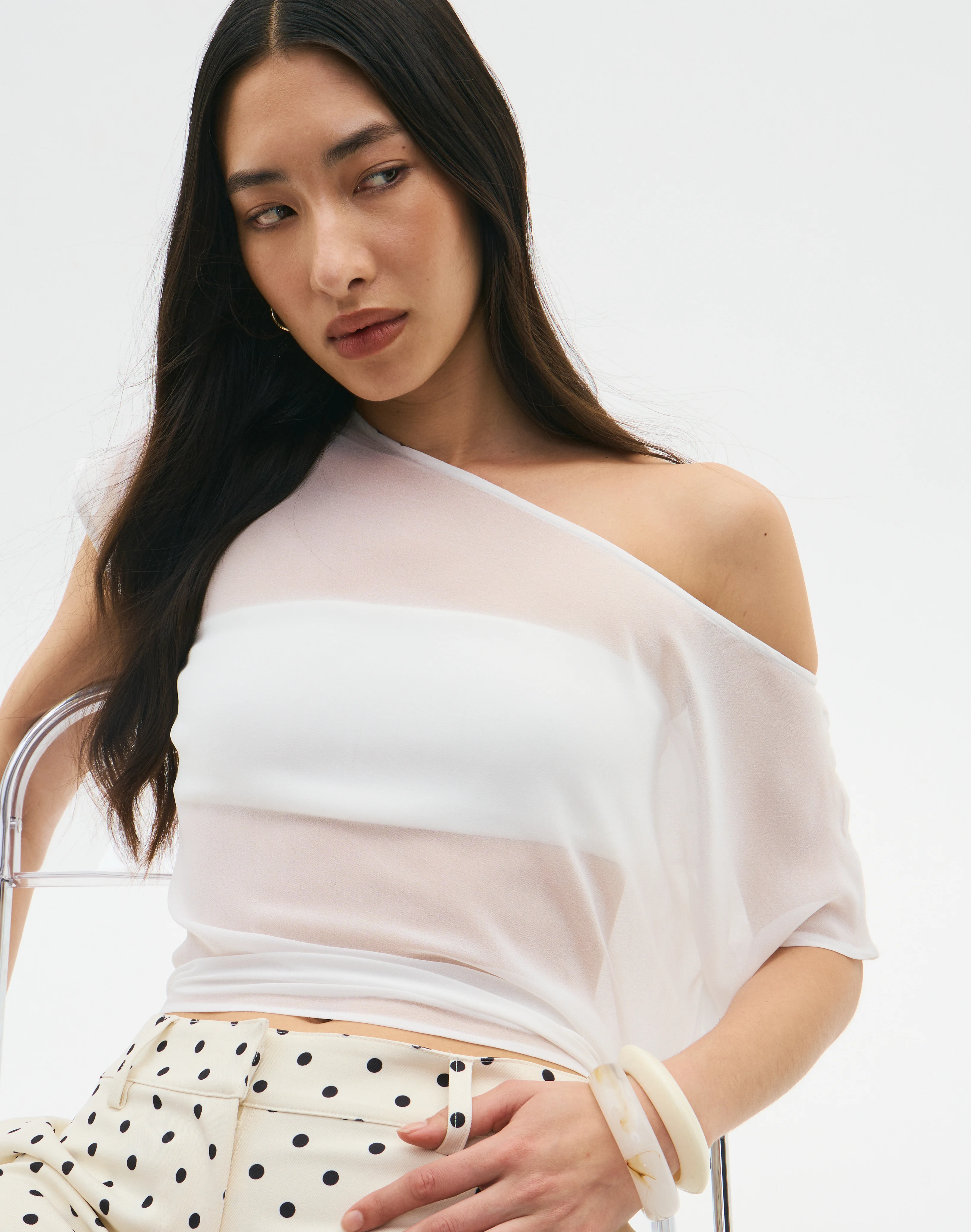 Chiffon Sheer Off Shoulder Blouse Milk