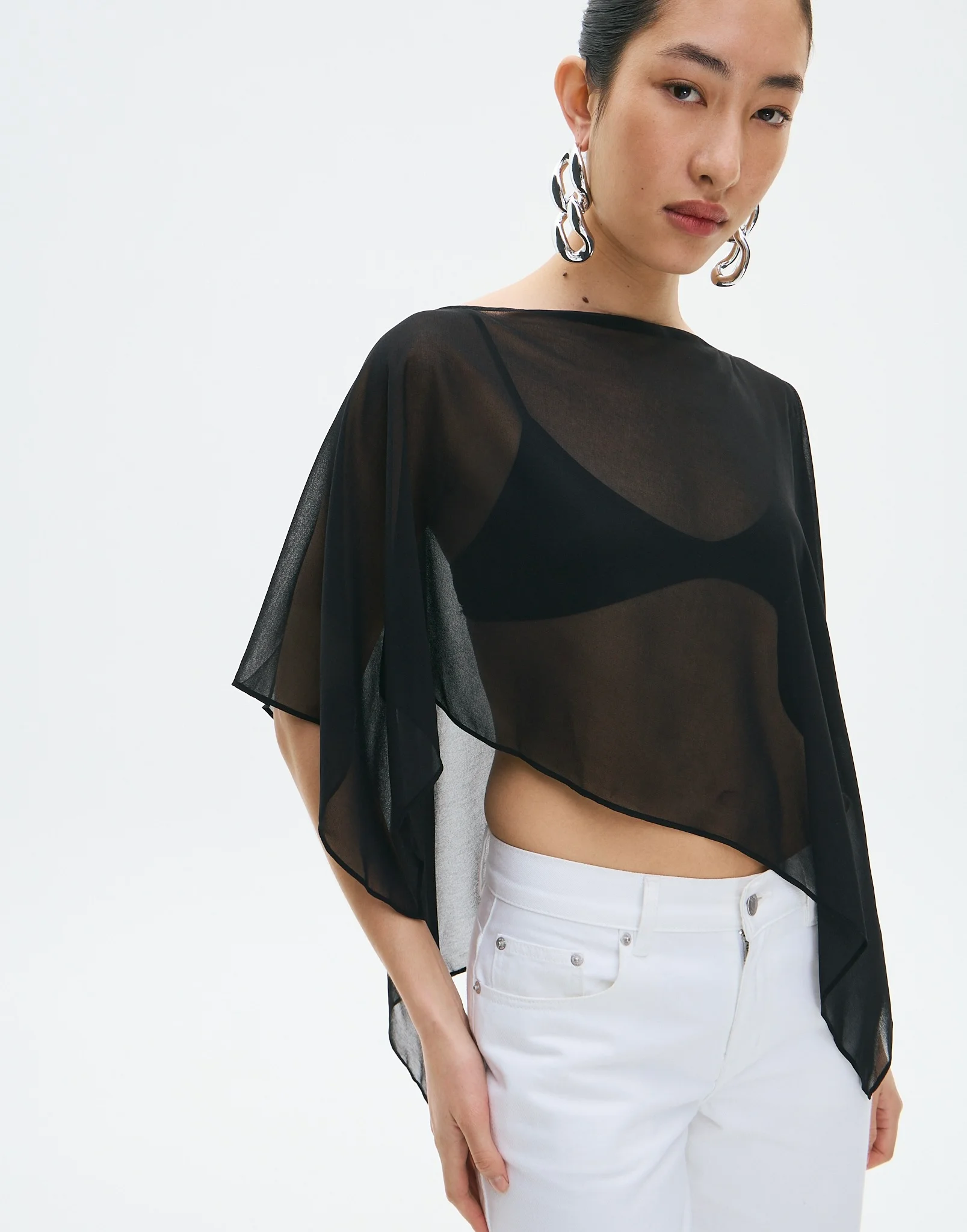 Chiffon Poncho Black