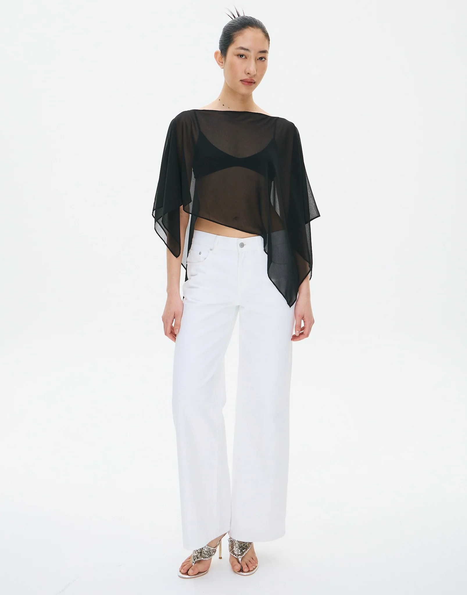 Chiffon Poncho Black