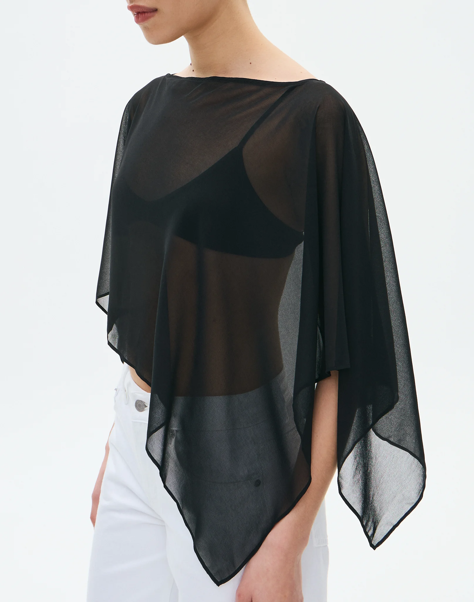 Chiffon Poncho Black