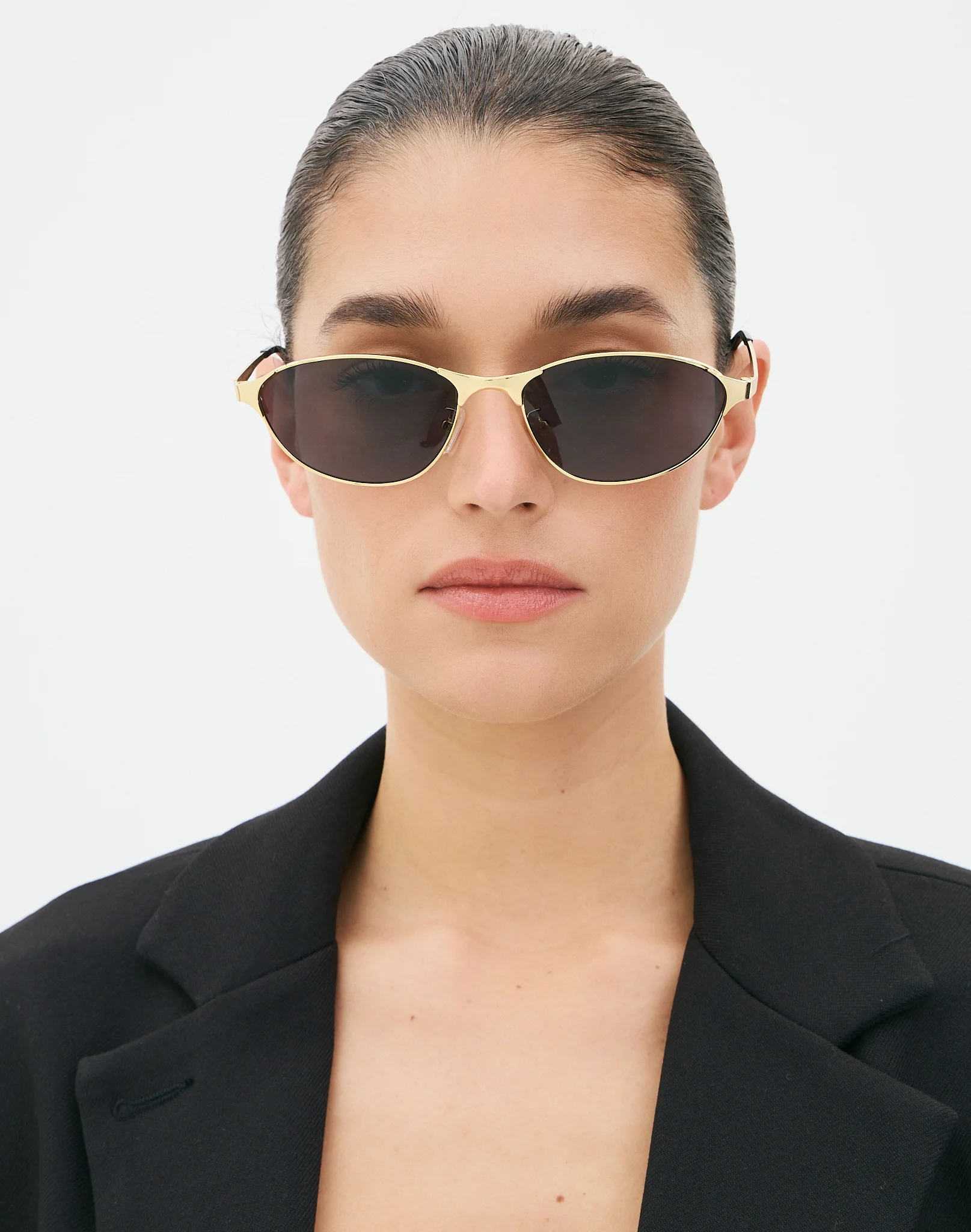 Cat Eye Wire Frame Sunglasses Black X Gold
