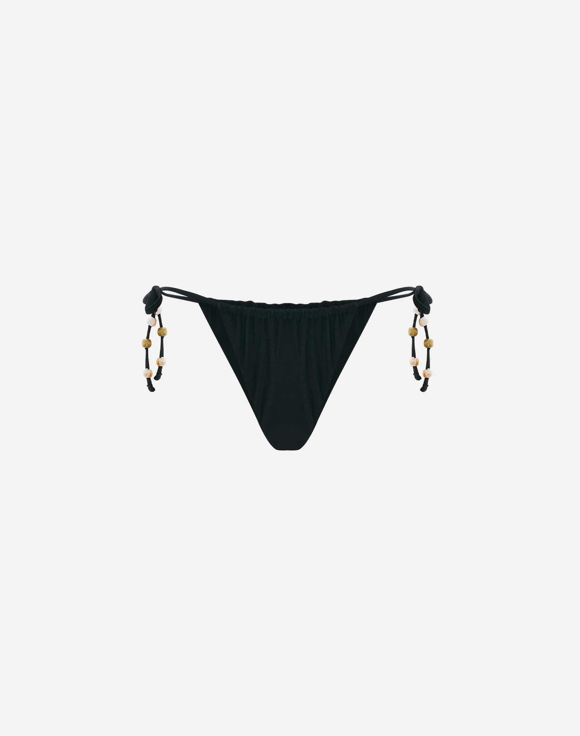 Beaded Tie Side Cheeky Bikini Bottom Black