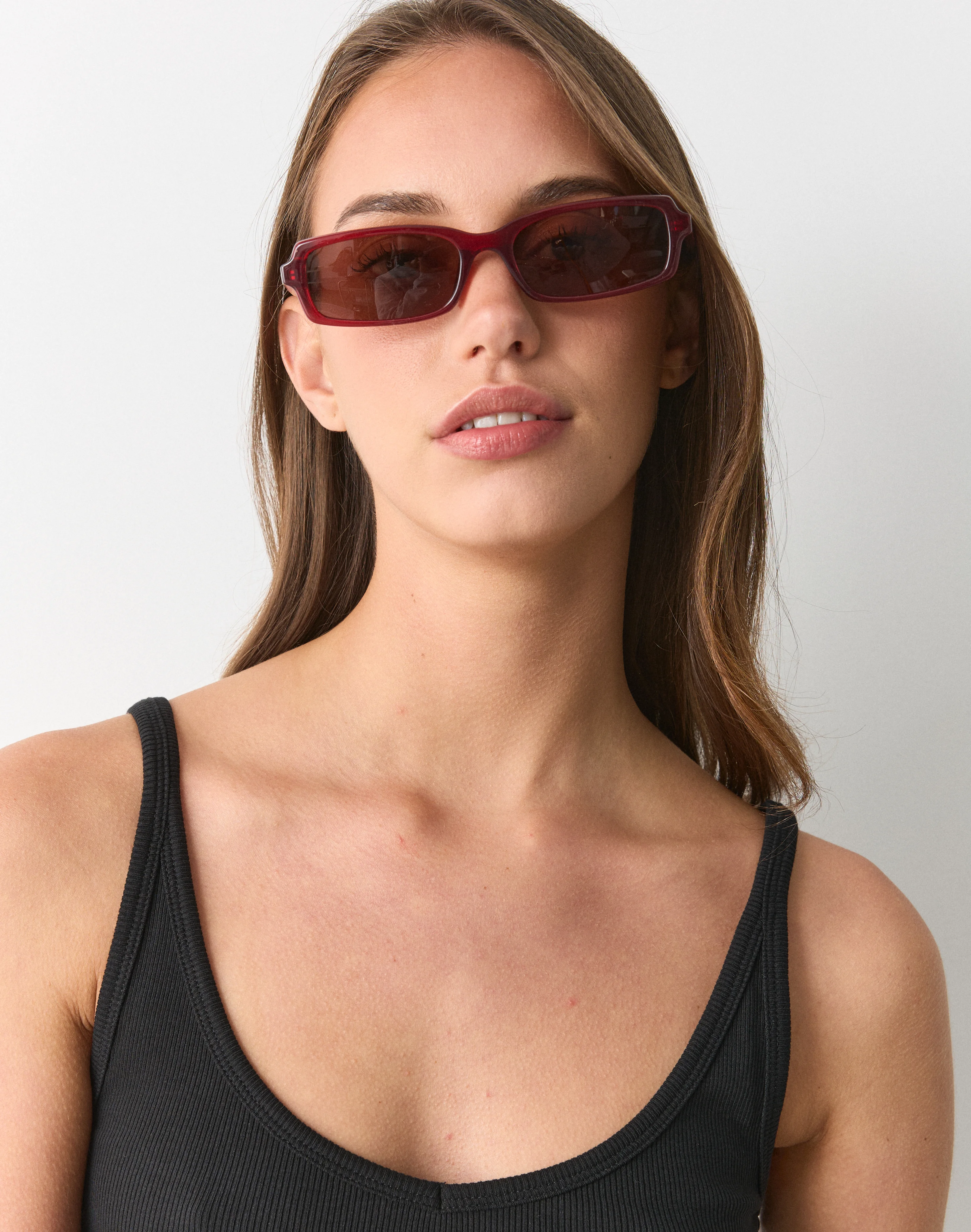 Slim Rectangle Frame Sunglasses Red X Gold